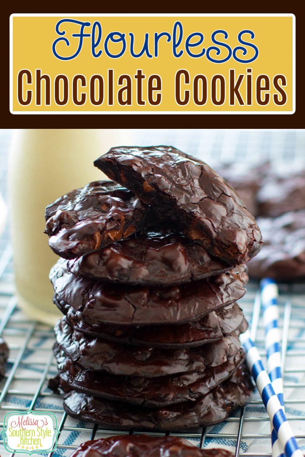 Rich and fudgy Flourless Chocolate Cookies! #chocolatecookies #glutenfreecookies #chocolate #cookierecipes #holidaybaking #holidays #christmascookies #flourlesscookies #desserts #dessertfoodrecipes #southernfood #southernrecipes via @melissasssk