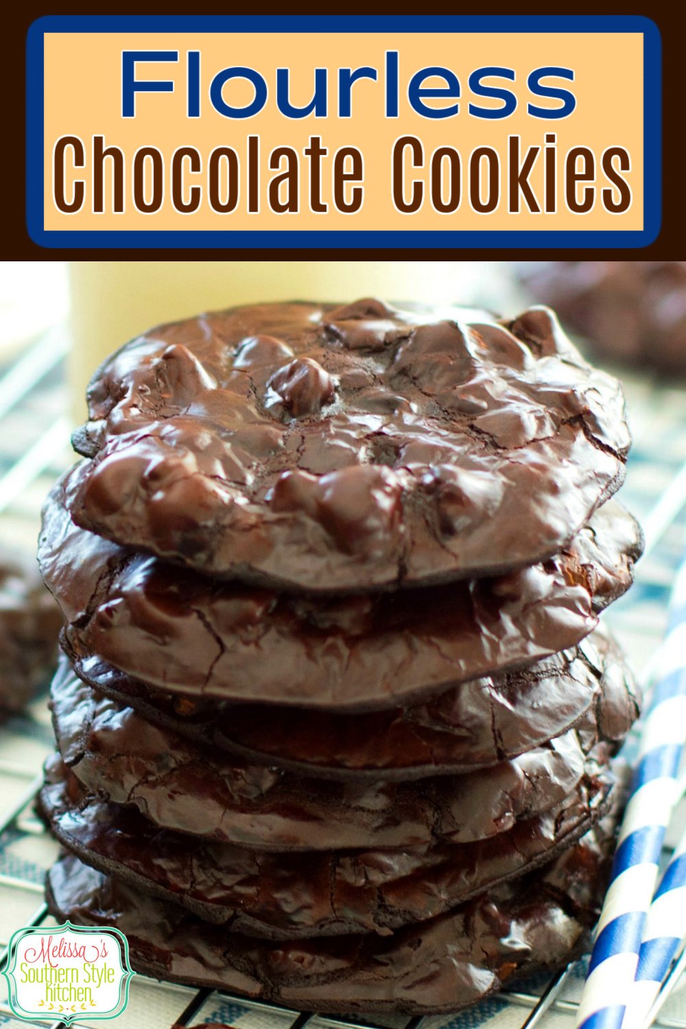 Rich and fudgy Flourless Chocolate Cookies! #chocolatecookies #glutenfreecookies #chocolate #cookierecipes #holidaybaking #holidays #christmascookies #flourlesscookies #desserts #dessertfoodrecipes #southernfood #southernrecipes via @melissasssk