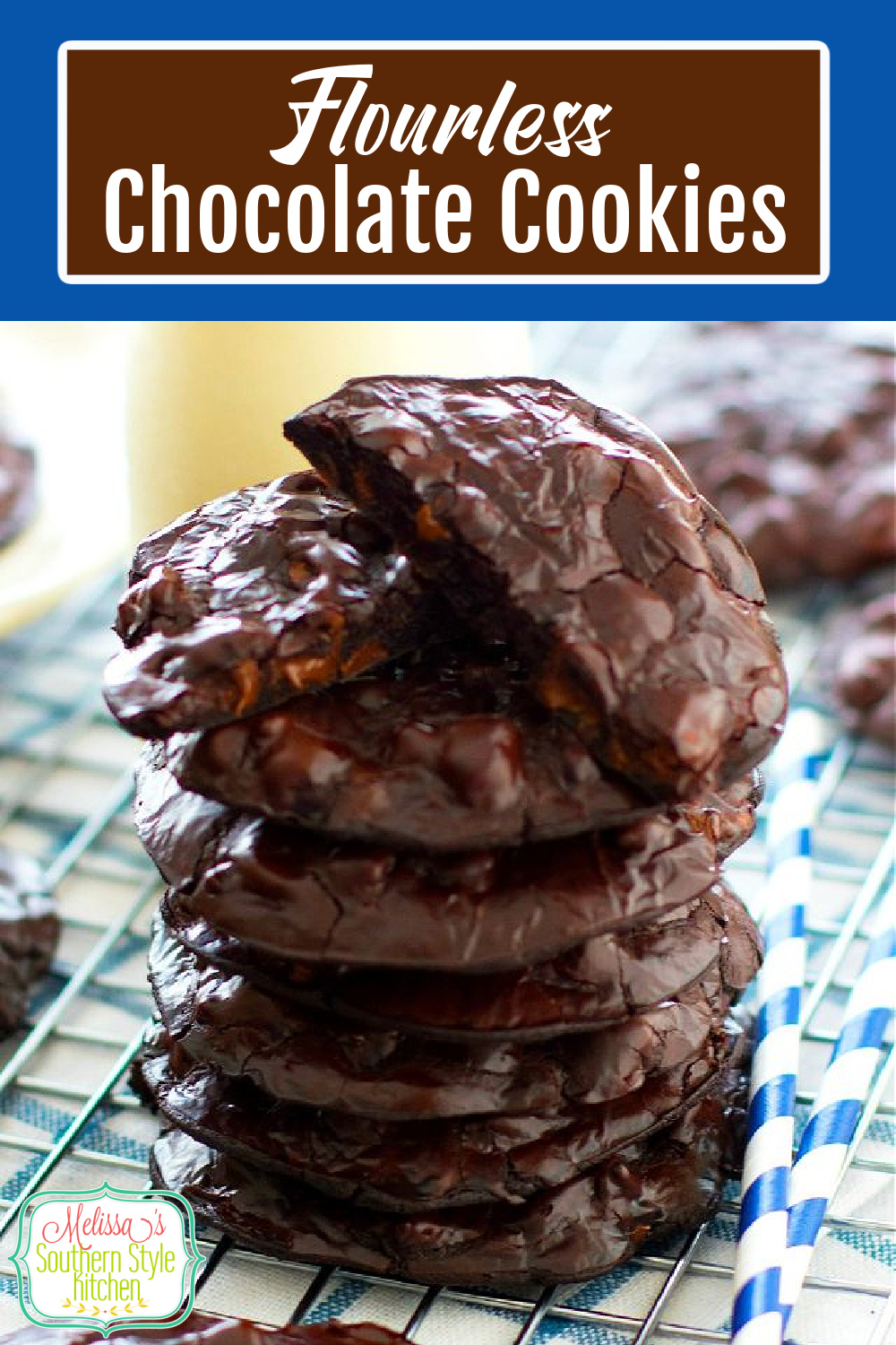 Rich and fudgy Flourless Chocolate Cookies #chocolatecookies #glutenfreecookies #chocolate #cookierecipes #holidaybaking #holidays #christmascookies #flourlesscookies #desserts #dessertfoodrecipes #southernfood #southernrecipes