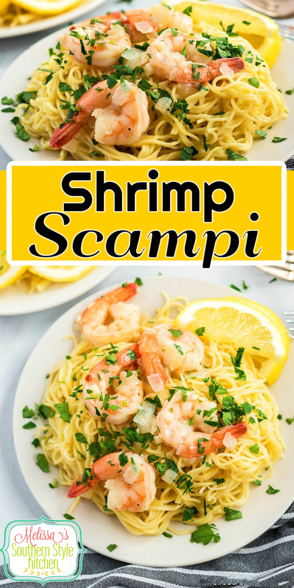 Dine on this restaurant favorite at your own kitchen table Easy Shrimp Scampi #shrimpscampi #shrimp #pasta #easyshrimpscampirecipe #seafoodrecipes #dinner #dinnerideas #lemon #lemonshrimp #southernfood #southernrecipes