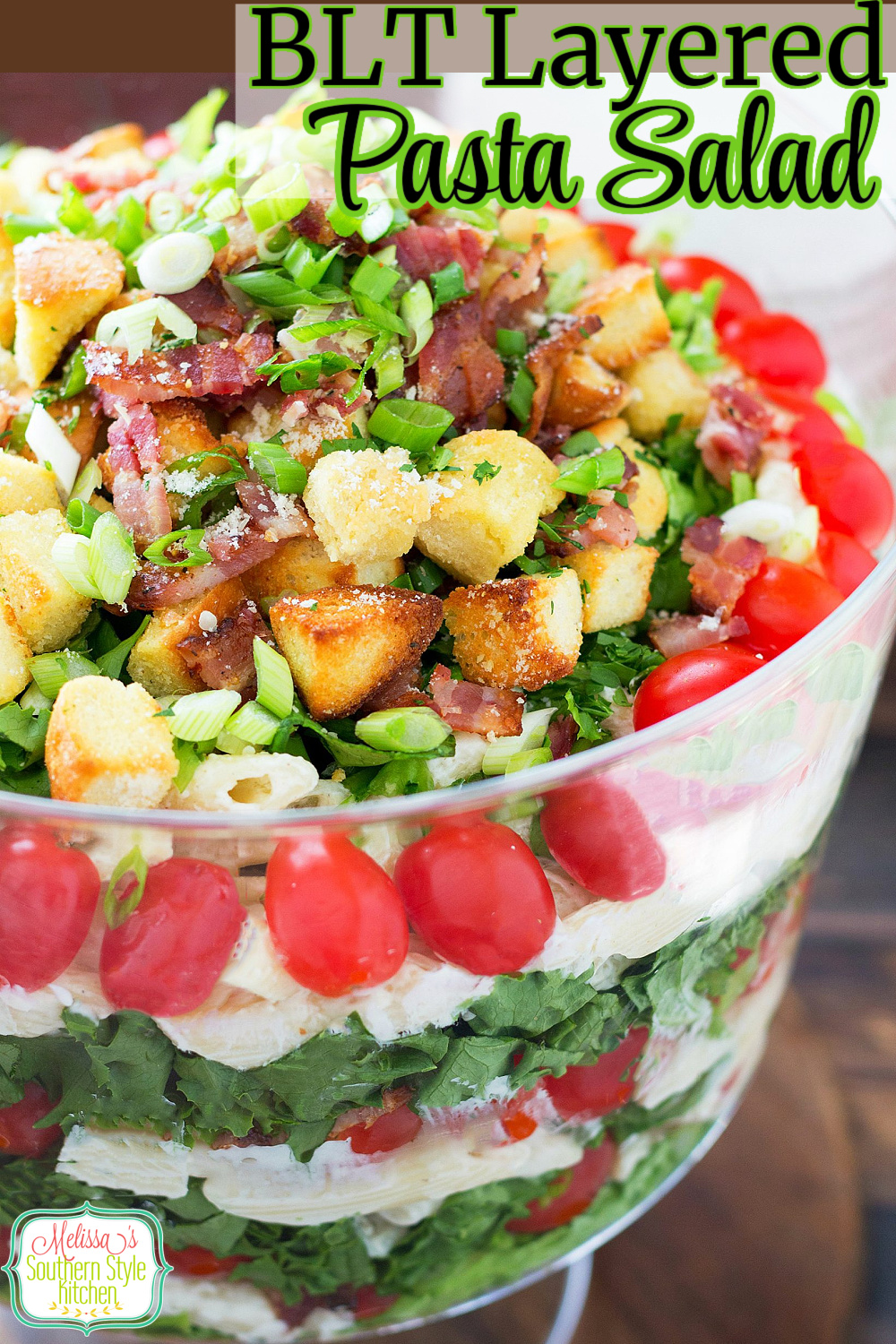 This BLT Layered Pasta Salad is an edible centerpiece that will make the perfect addition to your table #pastasalad #layeredsalad #BLT #BLTpastasalad #pastasaladrecipes #penne #bacon #salads #saladrecipes #pasta #dinnerideas #dinner #southernfood #southernrecipes via @melissasssk