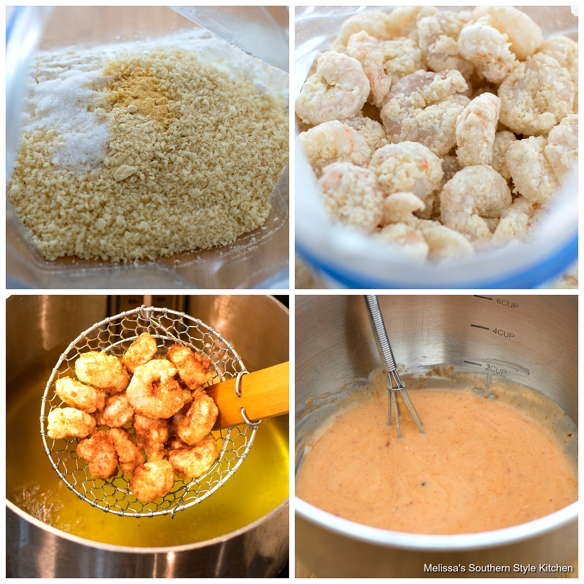 Step-by-step preparation images and ingredients for Bang Bang Shrimp