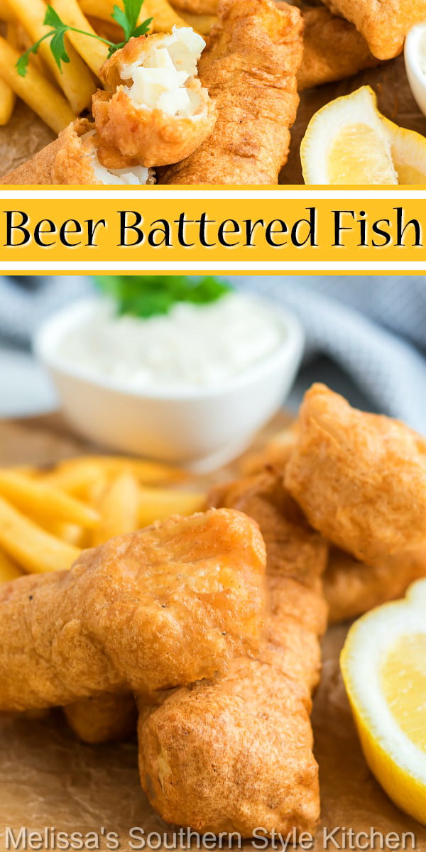You'll create a fish and chips feast with this crispy golden Beer Battered Fish #beerbatteredfish #beerbatter #friedfish #cod #seafoodrecipes #bestbeerbatterrecipe #maindish #dinnerideas #southernfood #southernrecipes via @melissasssk