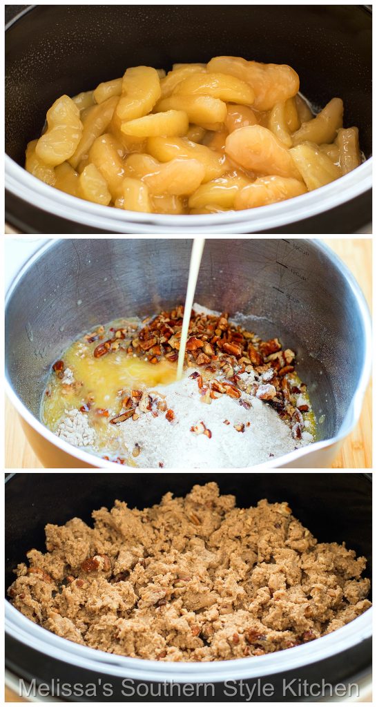 Step-by-step images and ingredients for apple dump cake