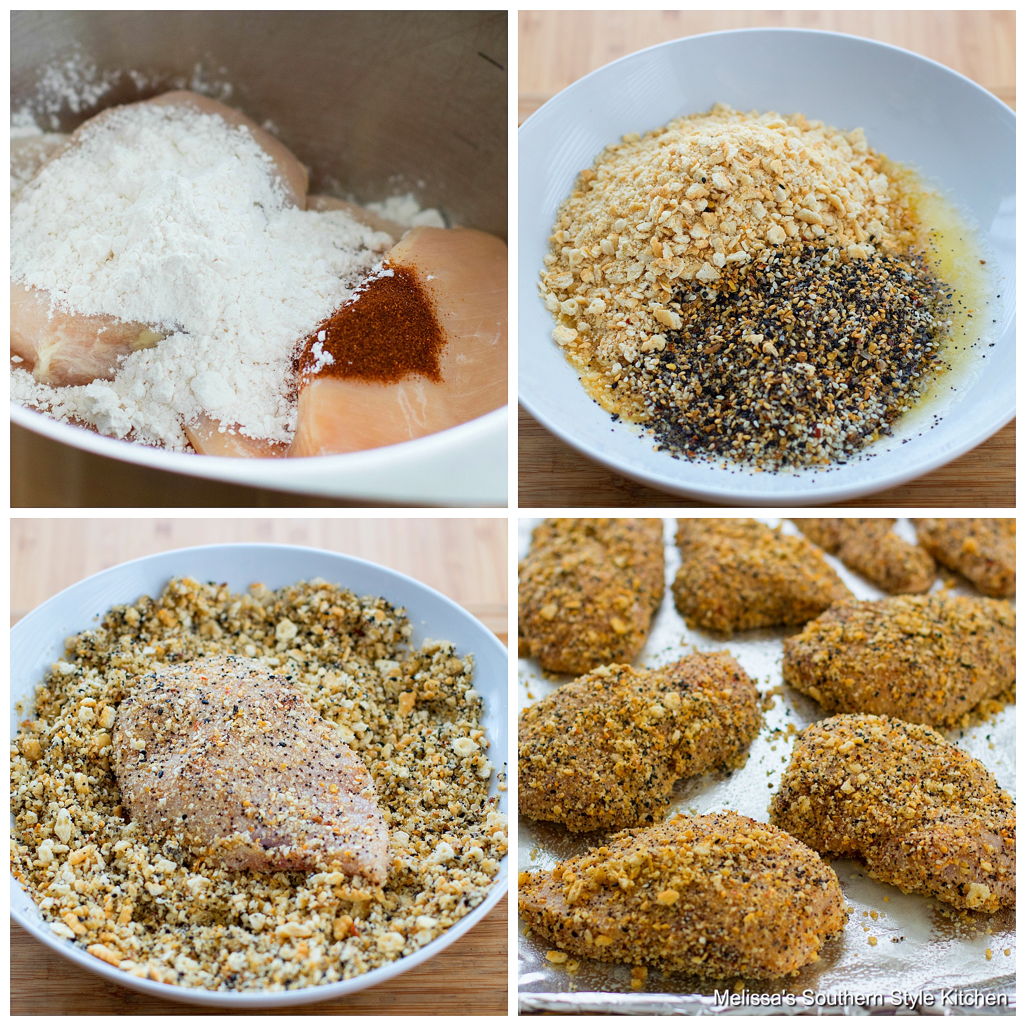 Step-by-step preparation images and ingredients for Everything Bagel Chicken