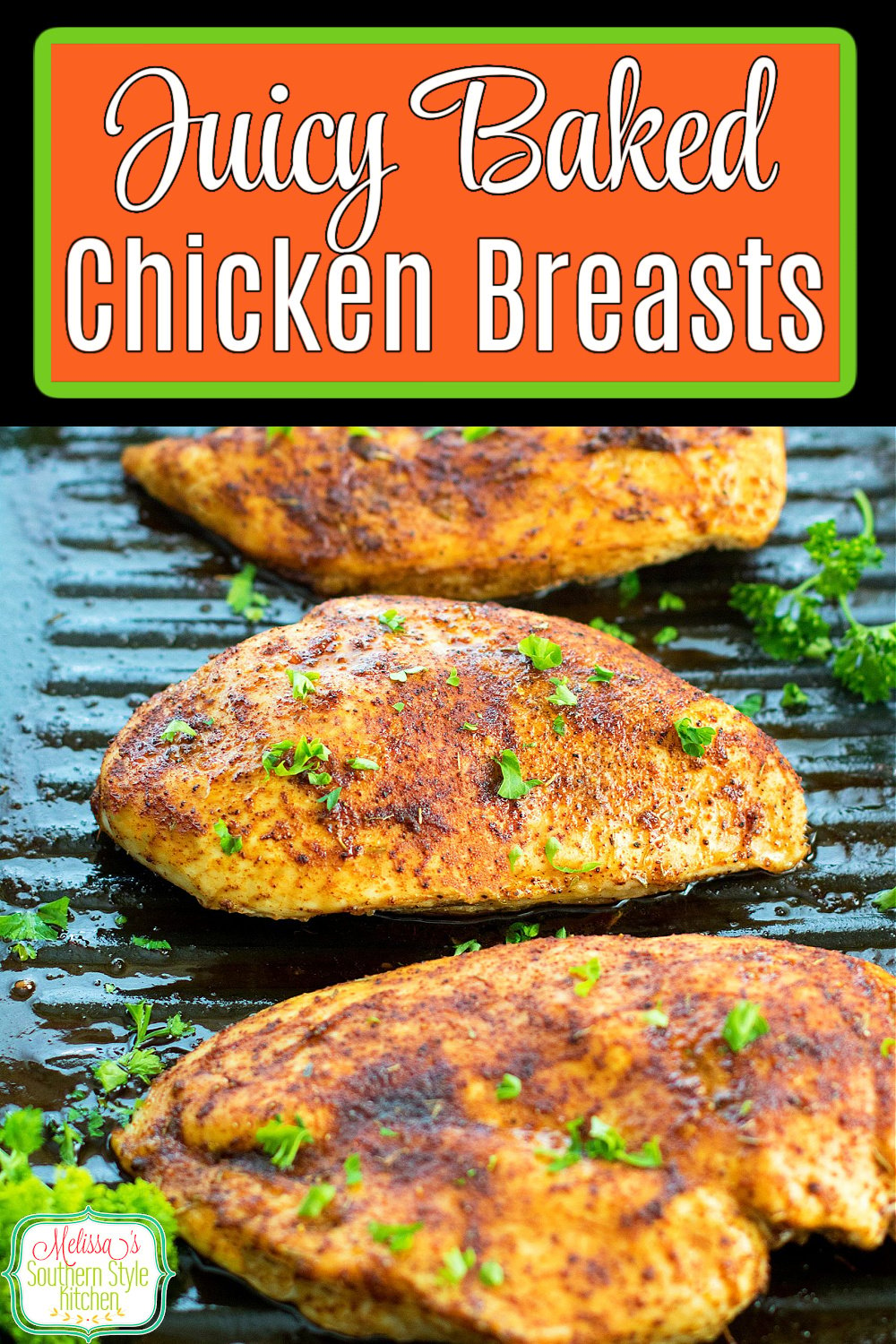A flavorful spice rub takes these juicy baked chicken breasts to another level of flavor #chickenbreast #chickenrecipes #easychickenrecipes #chickenbreastrecipes #roastchicken #juciychickenrecipes #dinner #dinnerideas #southernfood #southernrecipes via @melissasssk