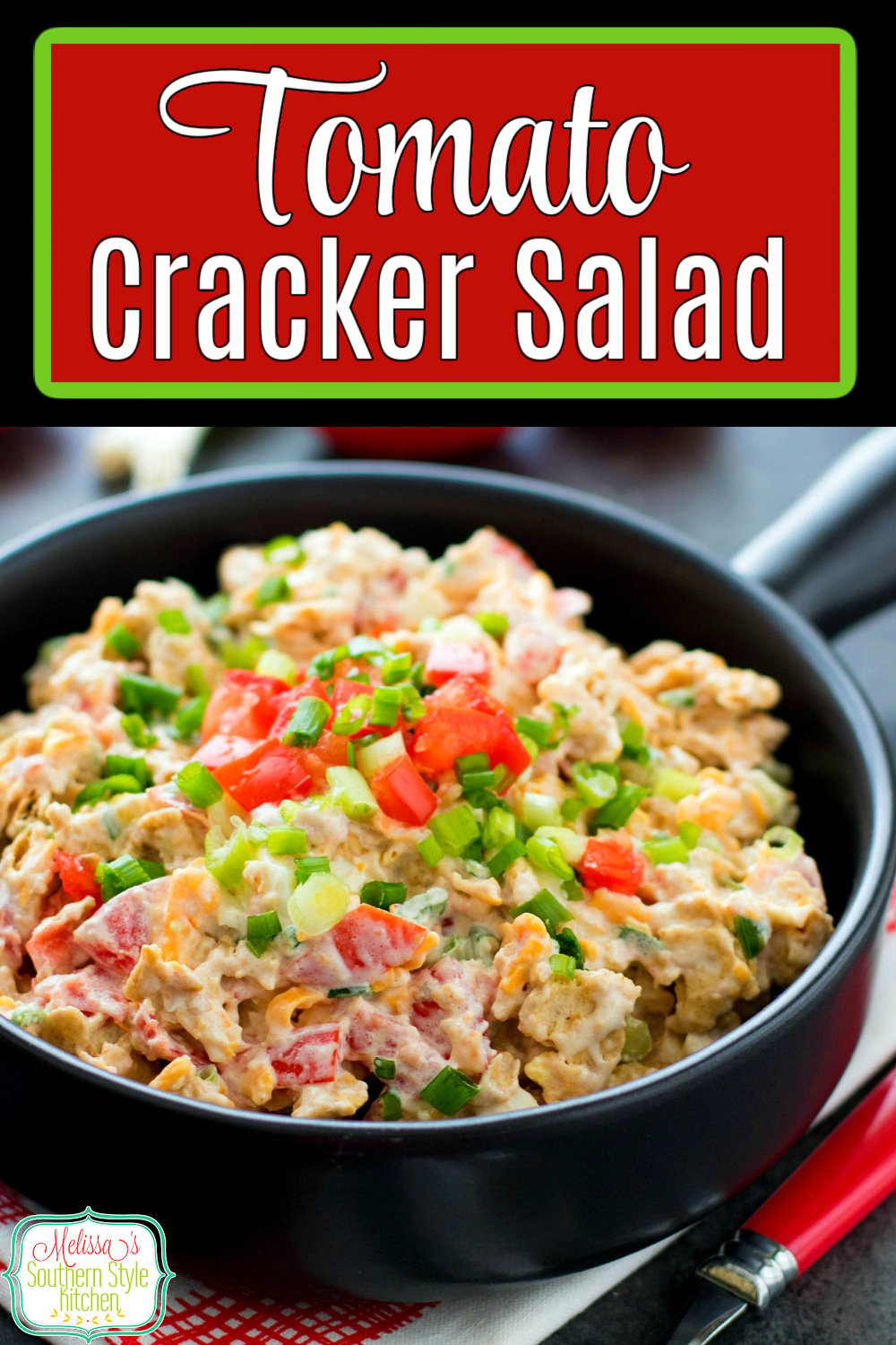 This scrumptious salad features plum tomatoes, green onion and hard boiled egg with a sprinkling of cheddar cheese. Tossed with a seasoned mayonnaise dressing and Saltine crackers it's certain to be the talk of your salads menu. #tomatocrackersalad #crackersalad #tomatosalad #summersides #saladrecipes ##plumtomatoes #tomatorecipes #southernfood #vegetarian #southernrecipes via @melissasssk