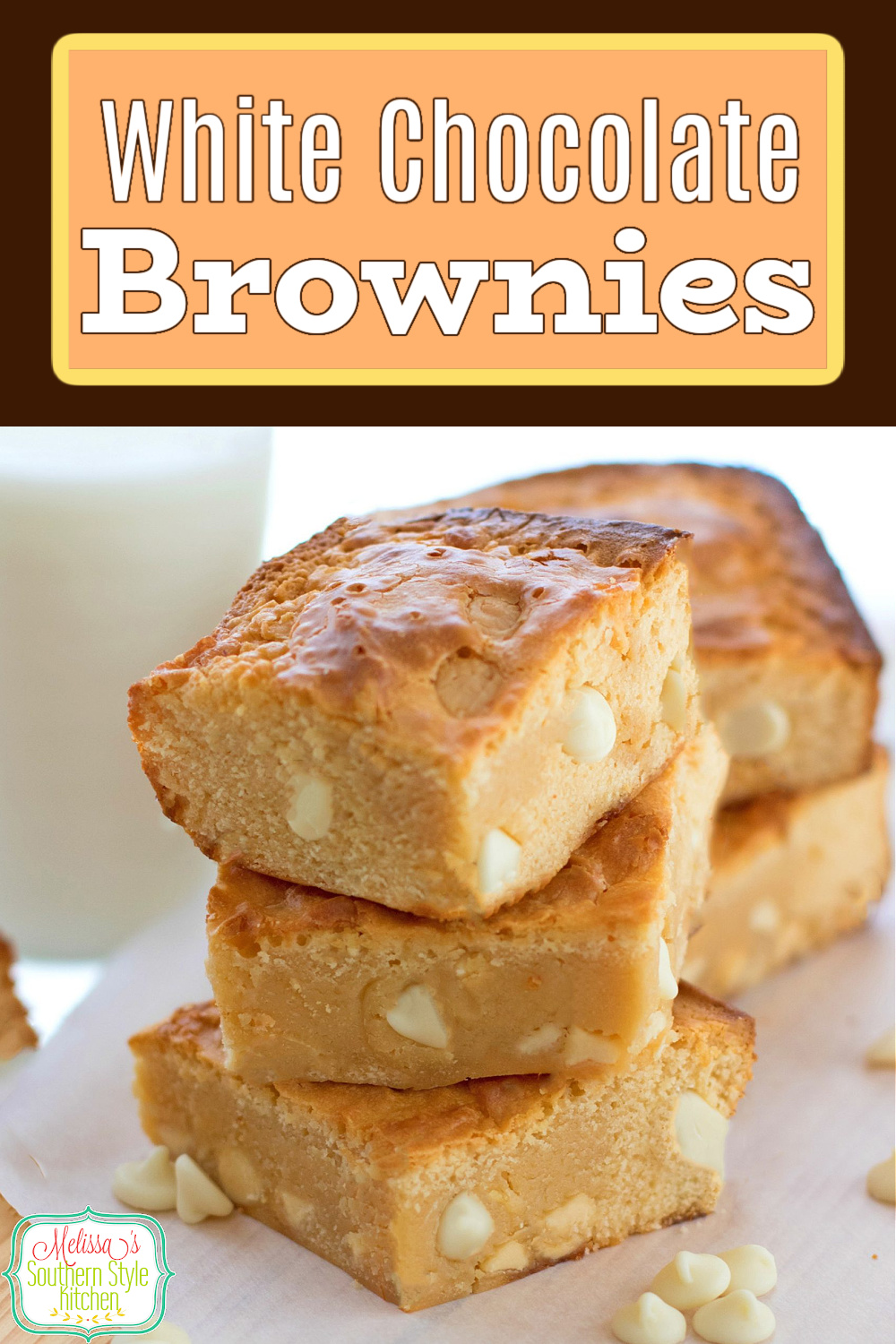 These White Chocolate Brownies are buttery and rich, the perfect handheld sweet snack #brownies #whitechocolatebrownies #brownierecipes #whitechocolate #chocolate #desserts #dessertfoodrecipes #southernfood #southernrecipes #sweets #holidaybaking #holidayrecipes via @melissasssk