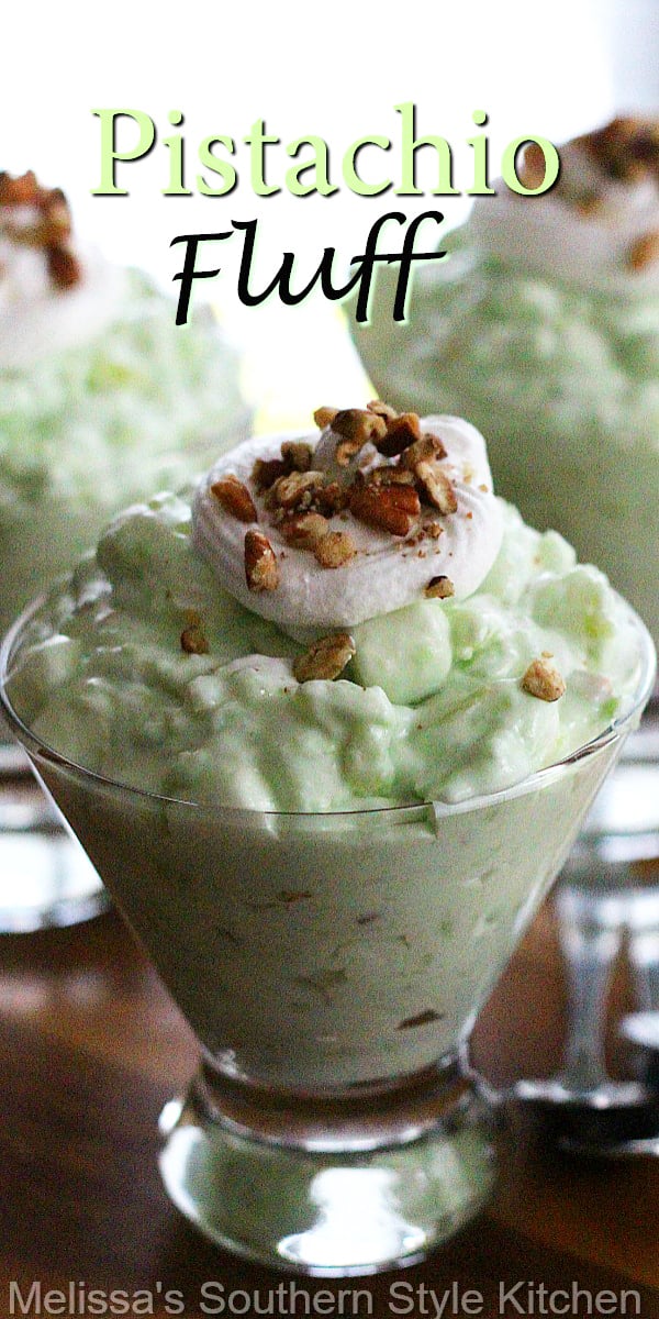 This scrumptious Pistachio Fluff a.k.a. Watergate Salad, is a vintage fruity dessert that you're sure to find yourself making over and over again. #pistachiofluff #fluffrecipes #watergatesalad #nobakedesserts #pistachio #holidayrecipes #desserts #dessertfoodrecipes #southernfood #southernrecipes
