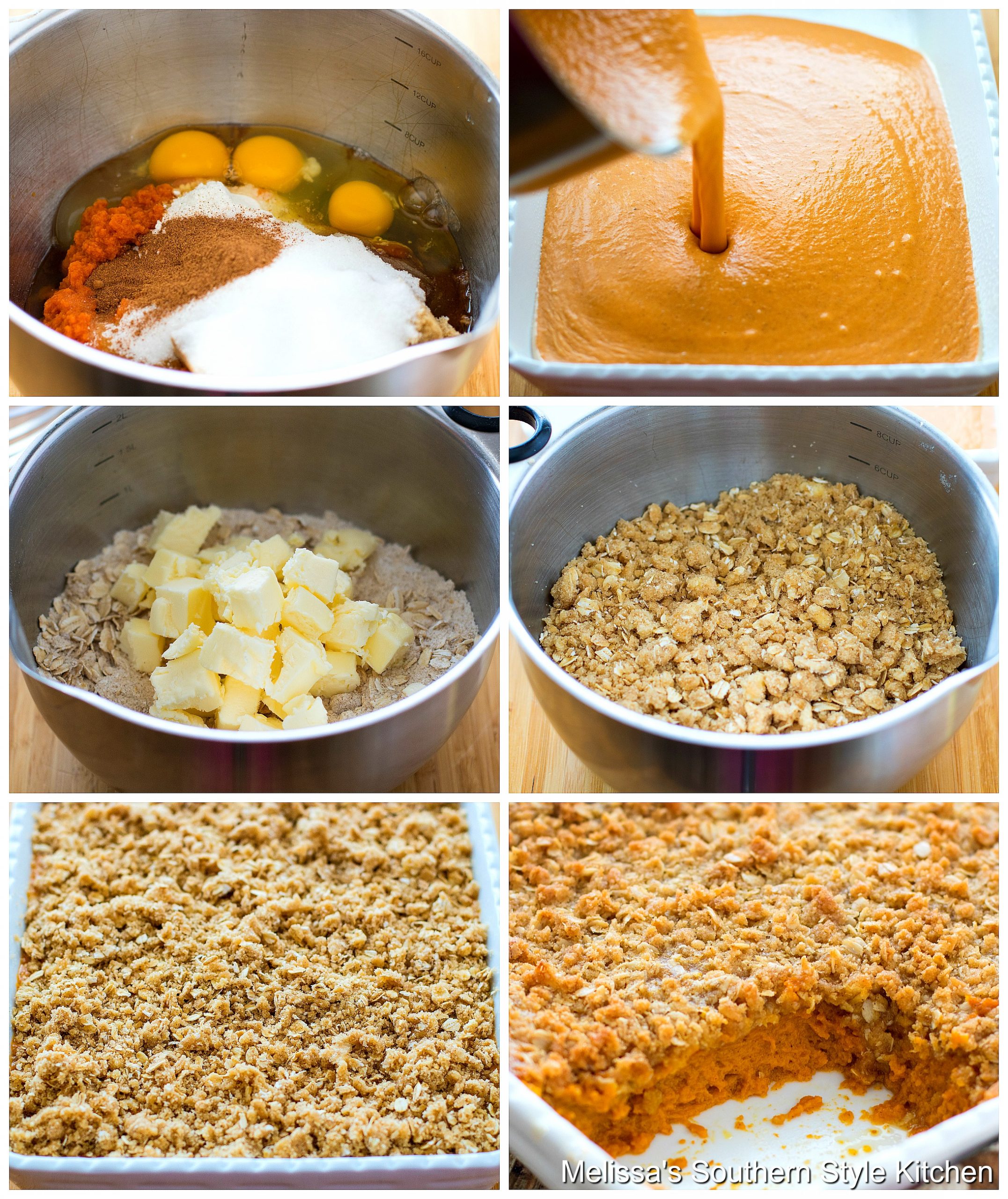 Step-by-step preparation images and ingredients for Pumpkin Pie Crumble