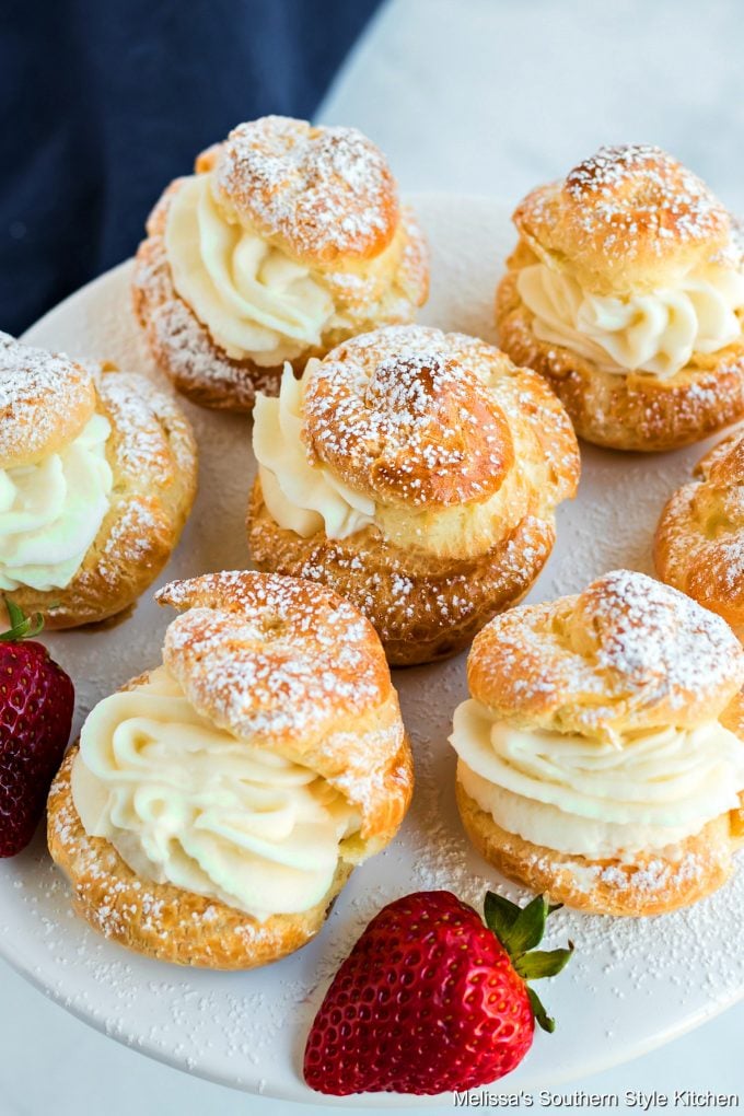 Cream Puffs filled with cream on a platter