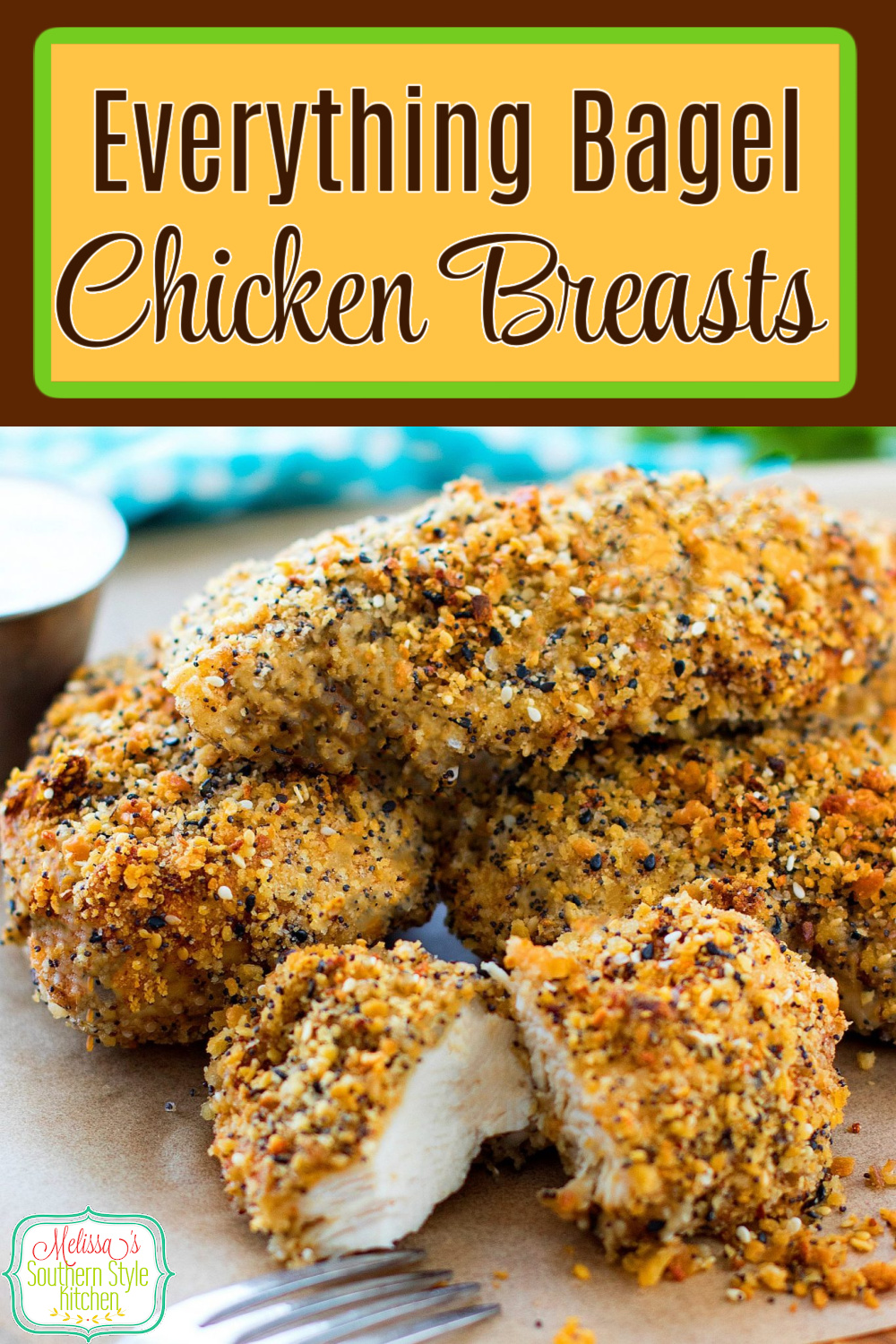This easy recipe for Everything Bagel Chicken Breasts is perfection served with your favorite dipping sauces on the side for dipping. #chicken #chickenbreasts #chickenrecipes #everythingbagel #seasonedchicken #easychickenbreastrecipes #everythingbagelseasoning #dinner #dinnerideas #southernfood #southernrecipes #bakedchicken via @melissasssk
