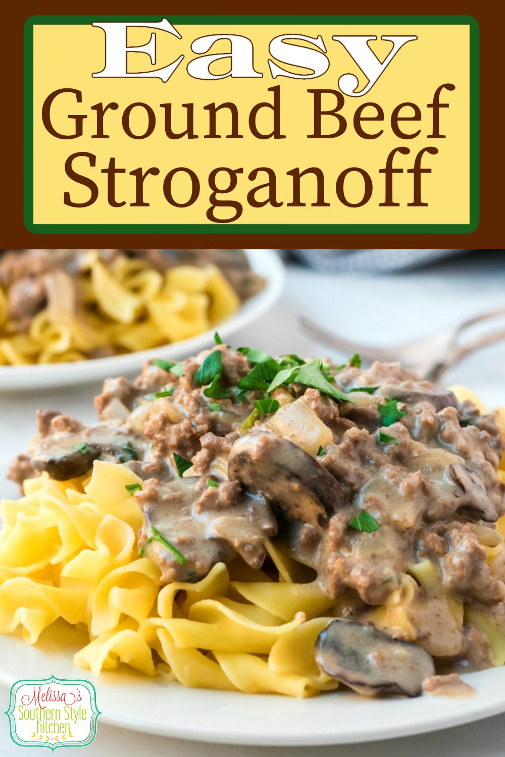 You can enjoy this oh-so-simple Ground Beef Stroganoff for dinner any night of the week #groundbeefstroganoff #beefstroganoff #easygroundbeefrecipes #dinner #dinnerideas #stroganoff #southernfood #soujthernrecipes #beef #mushrooms via @melissasssk
