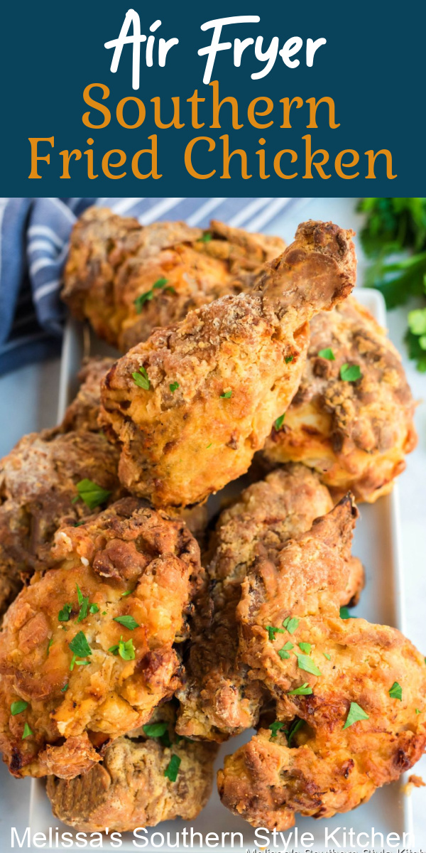 Ditch the oil and treat yourself to crispy Air Fryer Southern Fried Chicken for supper #friedchicken #airfryerfriedchicken #friedchickenrecipes #southernfriedchicken #southernfriedchicken #chickenrecipes #southernfood #airfryer #southernrecipes
