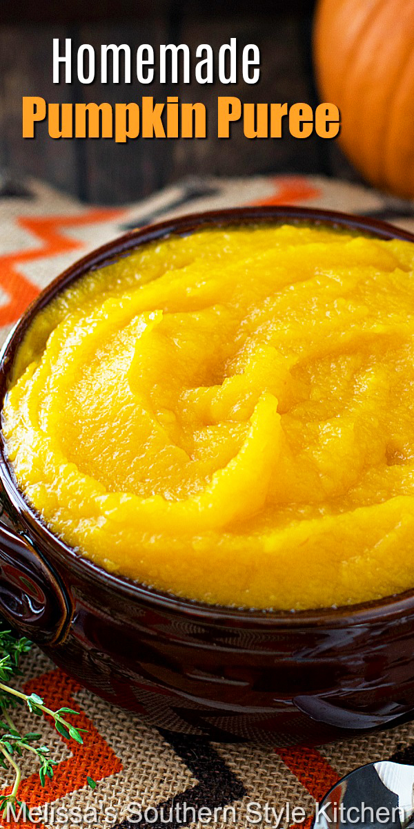 Make your own Homemade Pumpkin Puree to use as an ingredient for pies, breads, cakes and all of your fall baking projects #pumpkinpuree #diypumpkinpuree #pumpkins #roastpumpkin #fallbaking #easyrecipes #homemadepumpkinpuree #pumpkin pie #pumpkinbread #pumpkindesserts #southernrecipes #southernfood #thanksgiving #holidaybaking