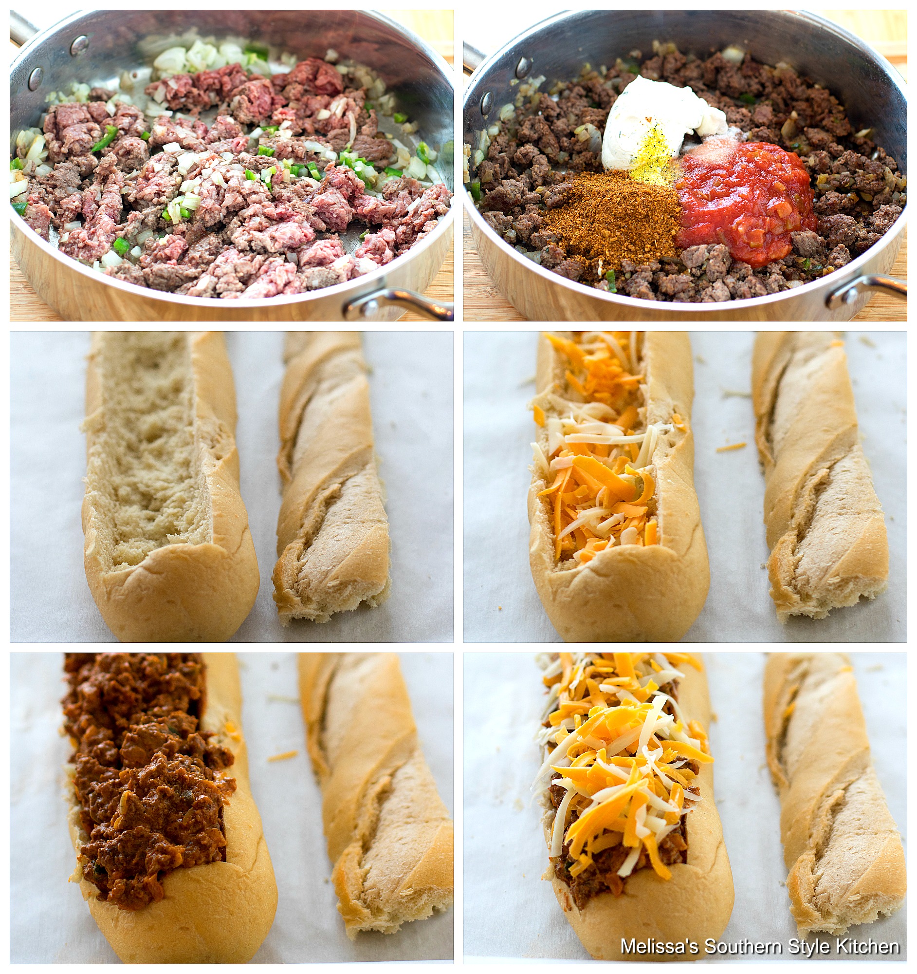 Step-by-step preparation images and ingredients for Stuffed Taco Bread