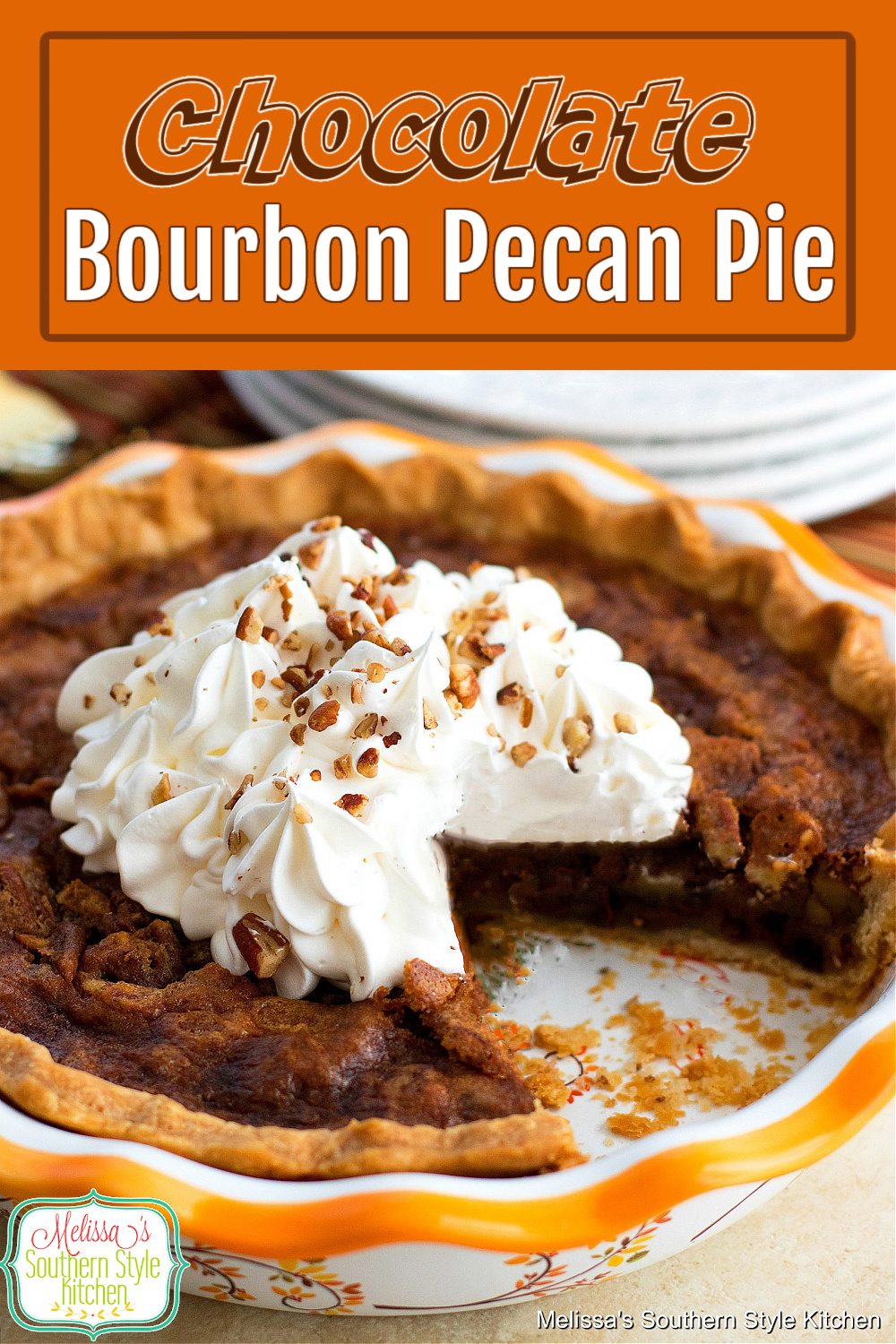 Treat yourself to a piece of this indulgent bourbon infused chocolate chip pecan pie with a scoop of vanilla ice cream #chocolatepecanpie #pierecipes #pecanpie #chocolatechips #southernpecanpie #kentuckyderbydesserts #holidaybaking #holidayrecipes #southernfood #southernrecipes via @melissasssk