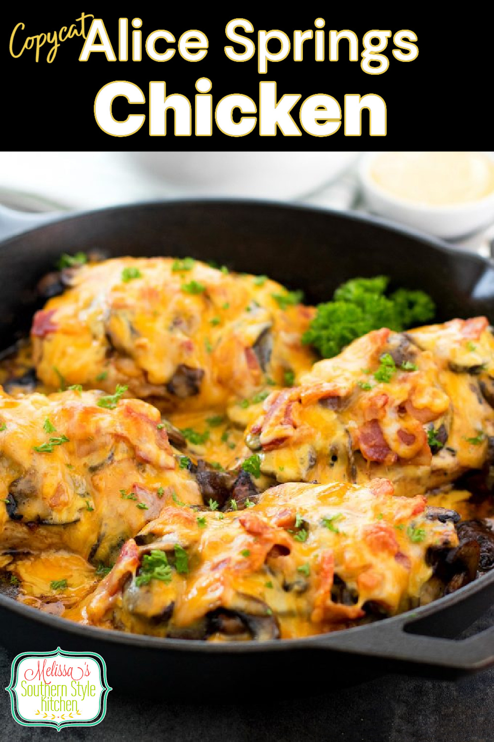 This better-than-copycat Alice Springs Chicken will have you dining on a restaurant favorite at your own kitchen table #alicespringschicken #copycatrecipes #easychickenbreastrecipes #poultry #chickenrecipes #dinner #dinnerideas #honeymustard #copycatalicespringschicken #mushrooms #southernfood #southernrecipes
