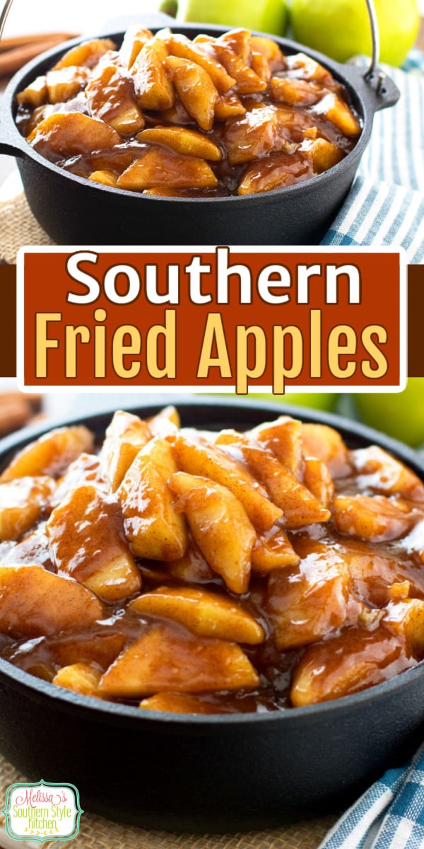 Serve these fried apples as a side dish with chicken, ham or pork, ladled over biscuits and pancakes or for dessert with vanilla ice cream #southernfriedapples #friedapples #applerecipes #sikdedishrecipes #fruit #appledesserts #dessertfoodrecipes #desserts #fallbaking #thanksgiving #southernfood #soujthernrecipes #brunch #breakfast #dinnerideas via @melissasssk