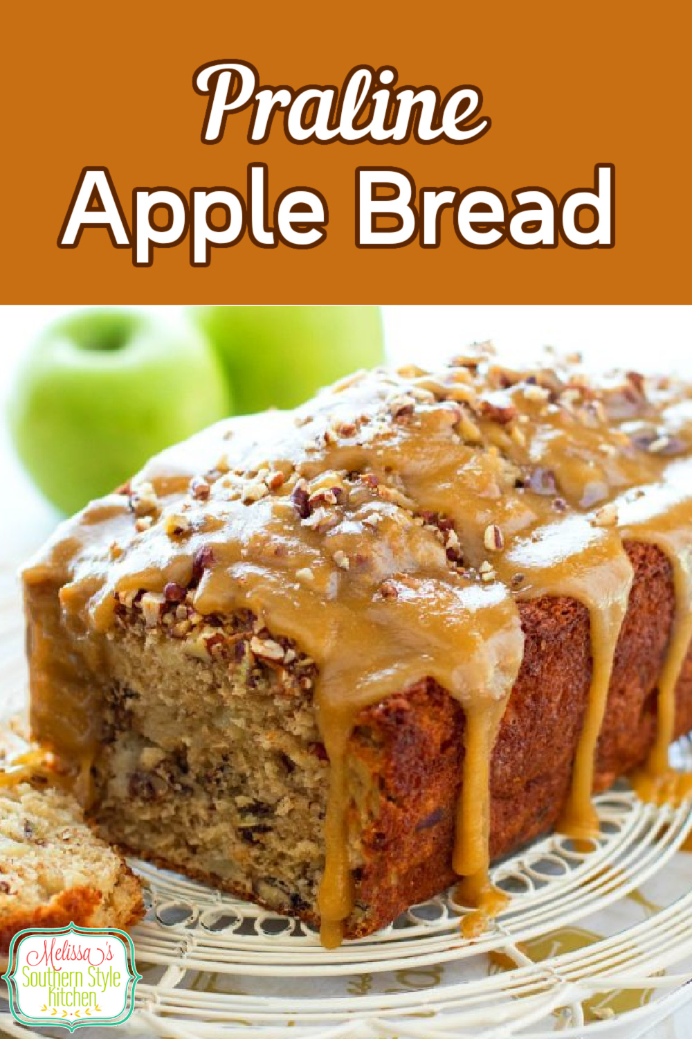 This decadent Praline Apple Bread is the epitome of indulgence. Enjoy it for breakfast, brunch or as a mid-morning treat #applebread #pralineapplebread #apples #applerecipes #harvestapplebread #quickbreadrecipes #brunch #breakfast #holidaybaking #fallrecipes #breadrecipes #apple #southernfood #southernrecipes