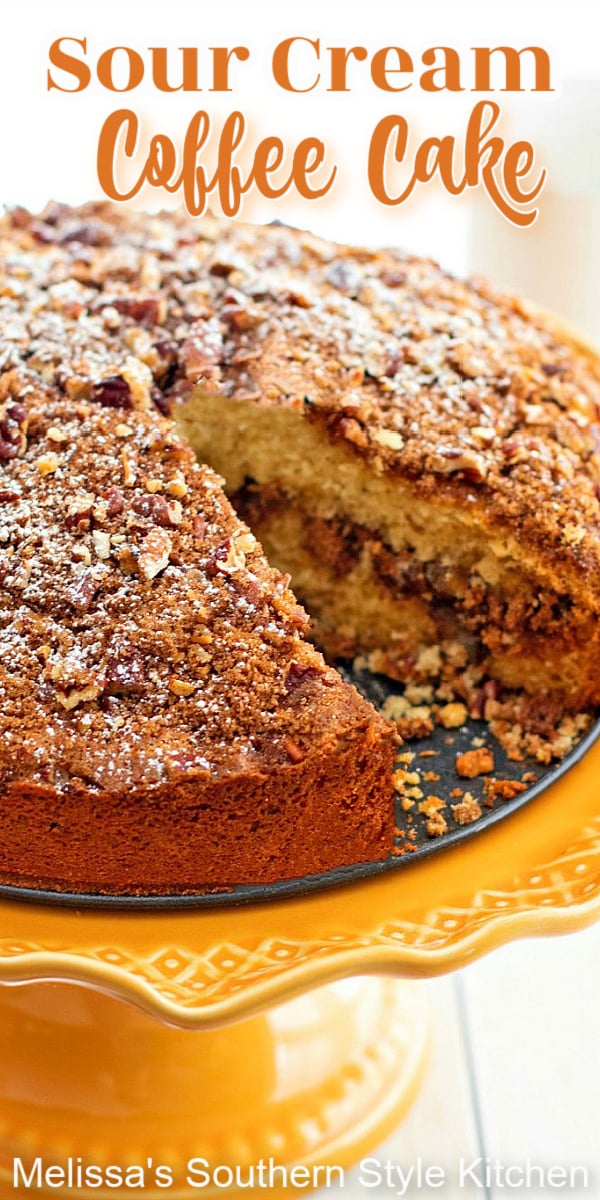 This Sour Cream Coffee Cake is the perfect excuse to have cake for breakfast! #coffeecake #sourcreamcoffeecake #cakerecipes #breakfast #brunch #southernfood #southernrecipes #desserts #dessertfoodrecipes