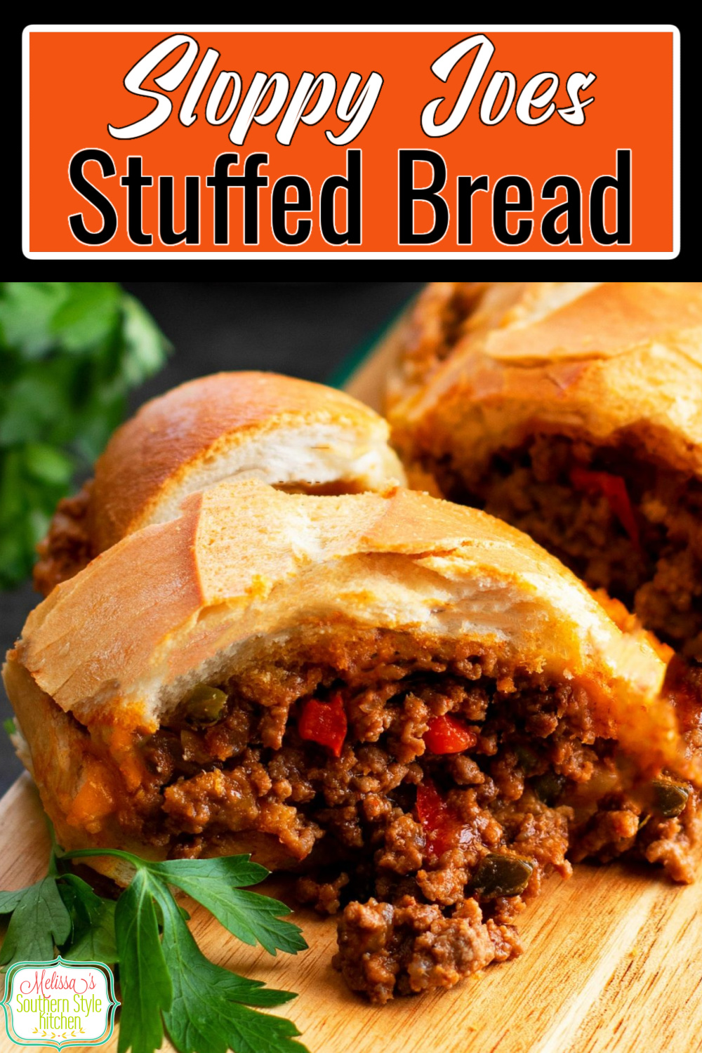 Skip the buns and make this family-style Sloppy Joes Stuffed Bread, instead. Add a side of chips and it's dinner-time in no time flat. #sloppyjoes #sloppyjoesstuffedbread #stuffedbreadrecipes #easygroundbeefrecipes #bestsloppyjoes #dinner #dinnerideas #southernfood #southernrecipes via @melissasssk