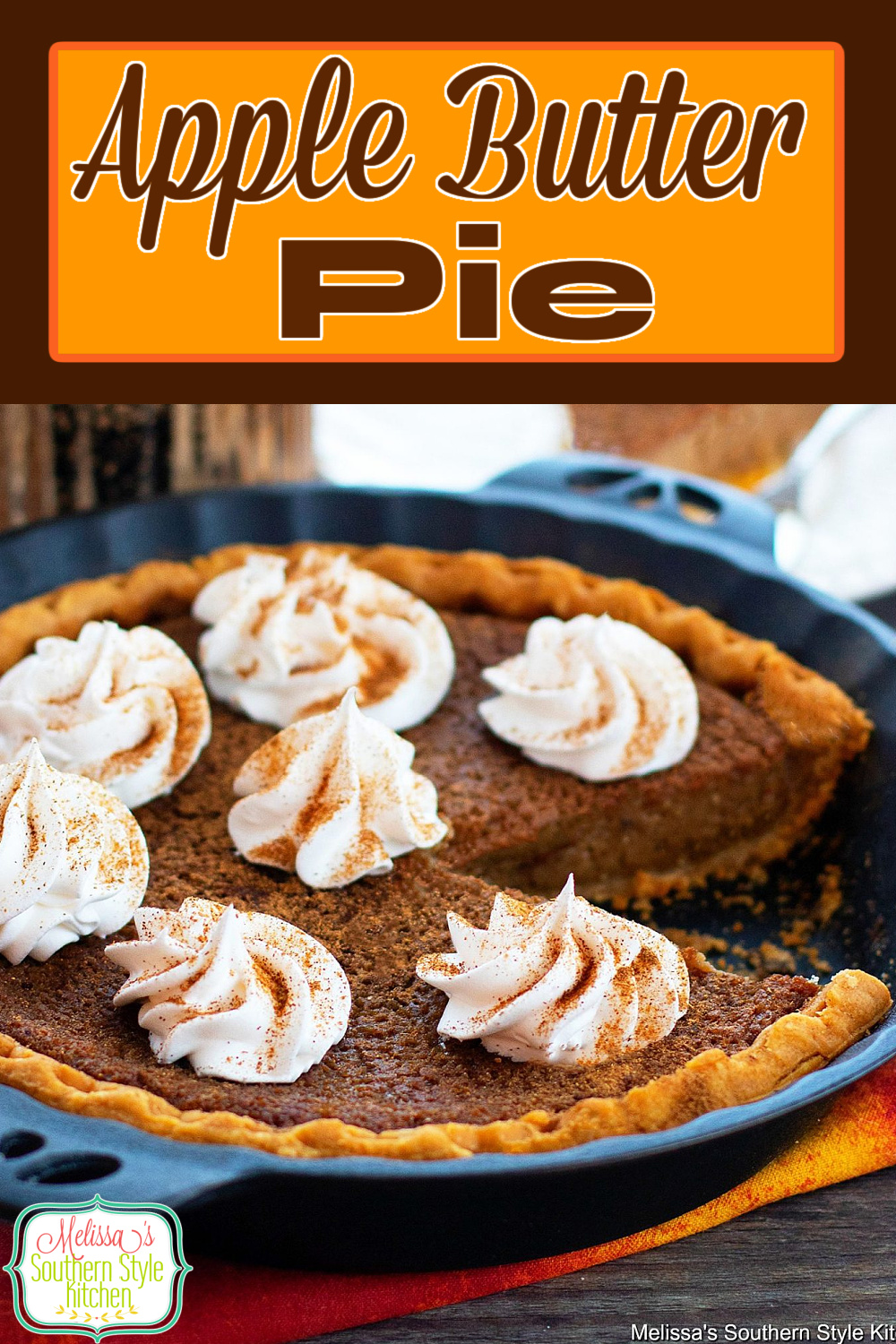 Treat yourself to a big piece of homemade Apple Butter Pie for dessert #applebutterpie #applebutter #applepie #pierecipes #harvestrecipes #fallbaking #pie #desserts #dessertfoodrecipes #southernfood #southernrecipes #thanksgivingdesserts via @melissasssk