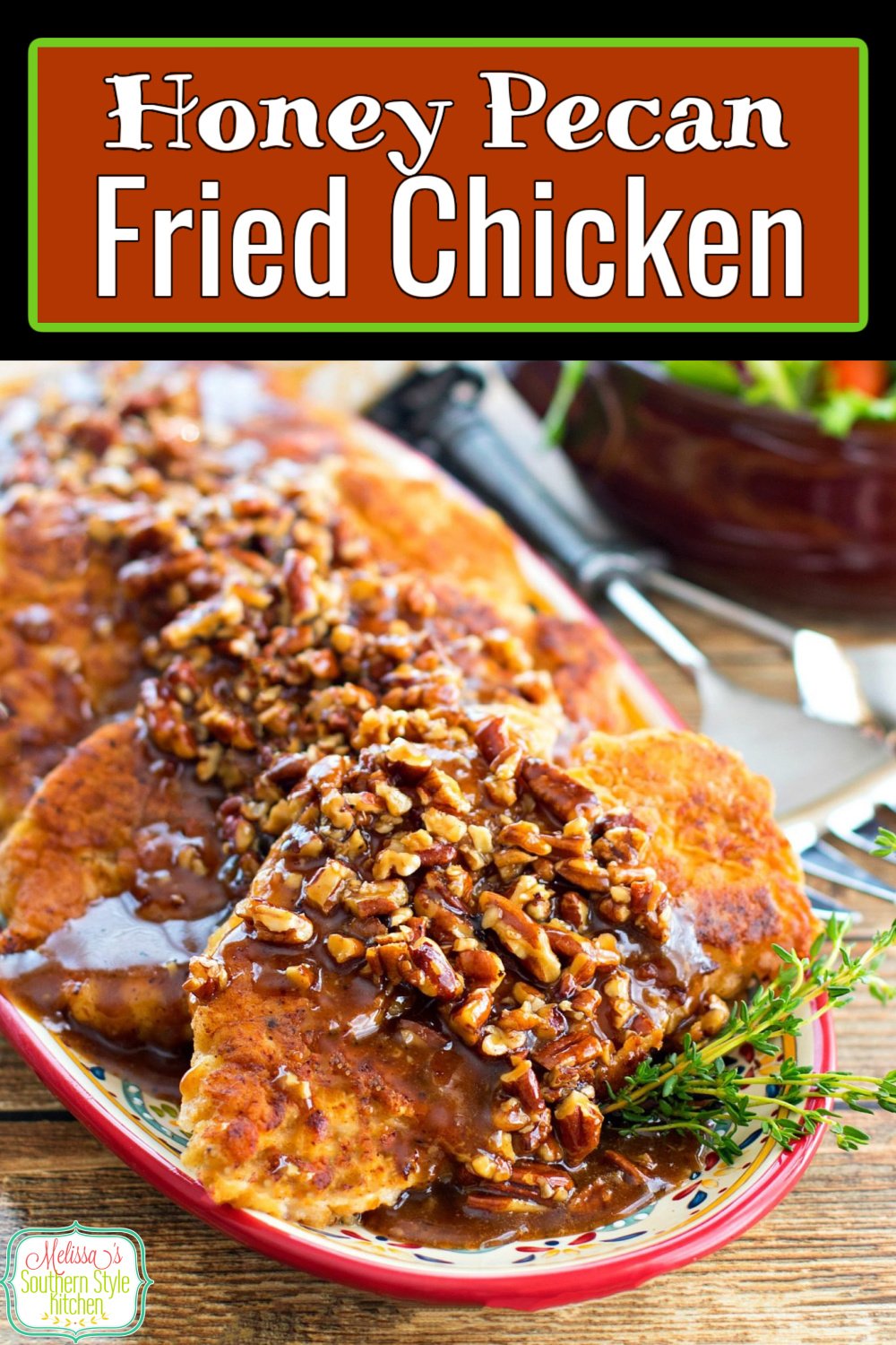 This decadent Honey Pecan Fried Chicken is drizzled with a homemade honey glaze that takes it over the top #easyfriedchicken #honeypecanchicken #easychickenrecipes #Southernfriedchicken #honeypecanglaze #dinner #dinnerideas #chickenbreastrecipes #southernfood #southernrecipes via @melissasssk