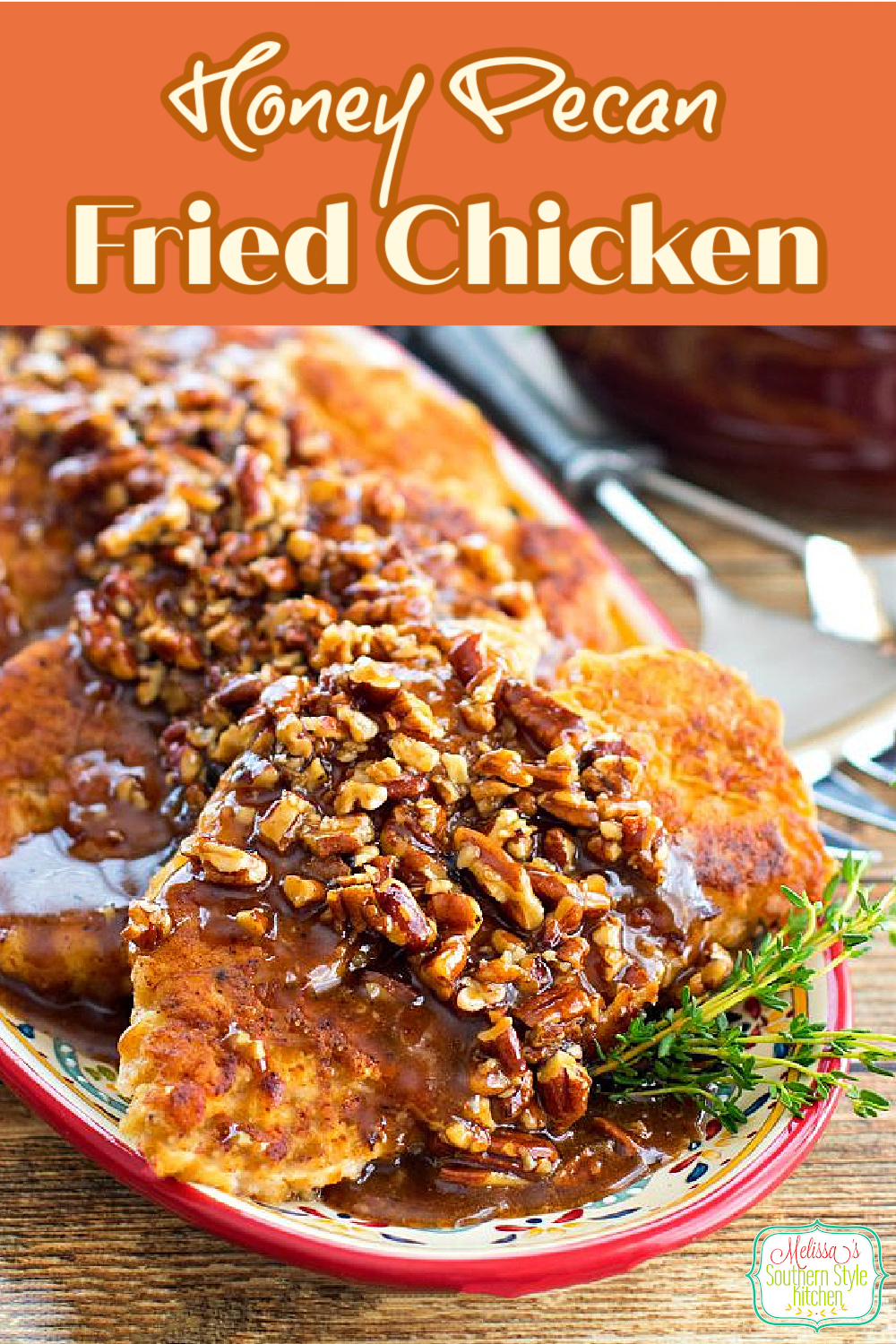 This decadent Honey Pecan Fried Chicken is drizzled with a homemade honey glaze that takes it over the top #easyfriedchicken #honeypecanchicken #easychickenrecipes #Southernfriedchicken #honeypecanglaze #dinner #dinnerideas #chickenbreastrecipes #southernfood #southernrecipes