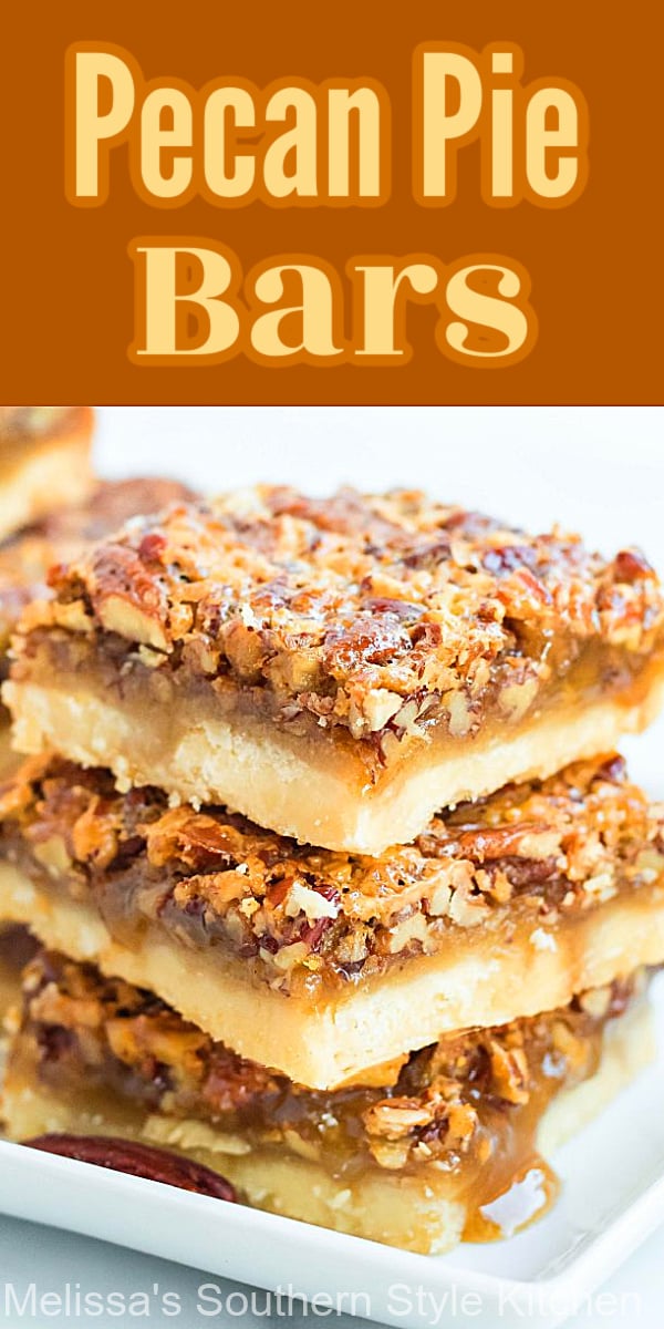 These gooey Pecan Pie Bars are decadent to the very last gooey bite #pecanpie #pecanpiebars #pecans #cookiebars #holidaybaking #fallbaking #christmascookies #cookieswap #pecanpie #southernfood #southernrecipes