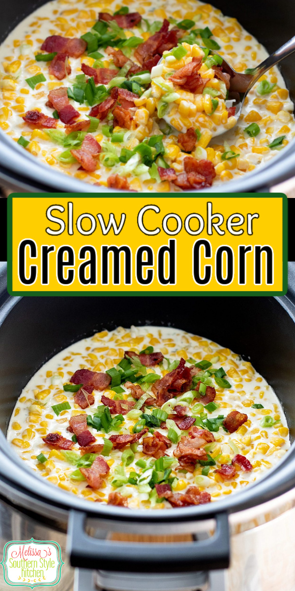 Five minutes to prep and the slow cooker does the rest #slowcookercreamedcorn #creamedcorn #corn #creamcorn #cornrecipes #creamedcornwithbacon #bacon #holidayrecipes #holidaysidedishes #thanksgivingrecipes #christmasrecipes #easterrecipes #southernfood #southernrecipes #dinnerideas #crockpotrecipes #slowcookerrecipes #slowcookercreamedcorn via @melissasssk