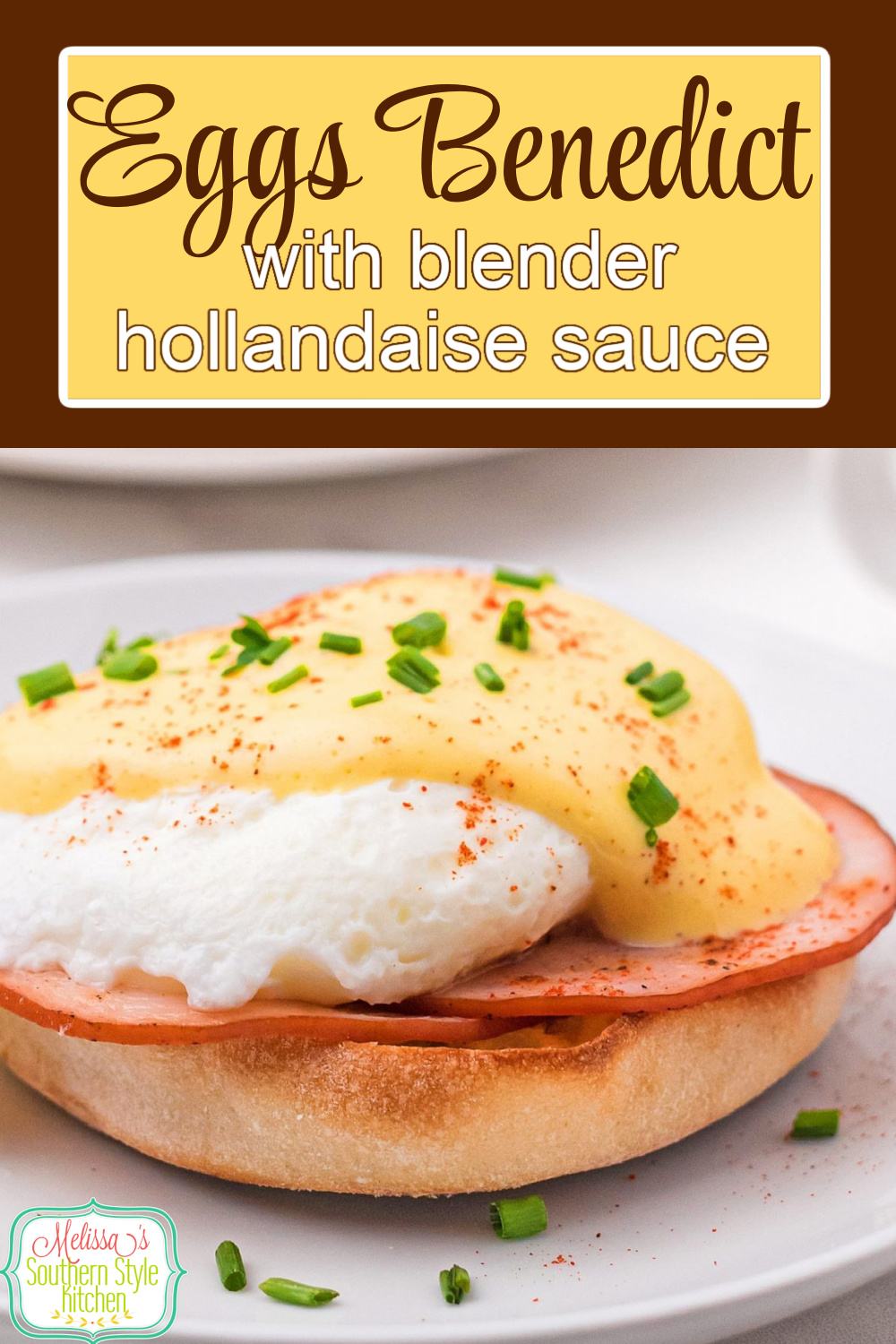 You'll turn any breakfast or brunch into something special with this Eggs Benedict with Blender Hollandaise Sauce #eggsbenedict #blenderhollandaisesauce #hollandaisesauce #holidaybrunchrecipes #poachedeggs #eggs #candadianbacon #southernrecipes #southernfood #holidayrecipes via @melissasssk