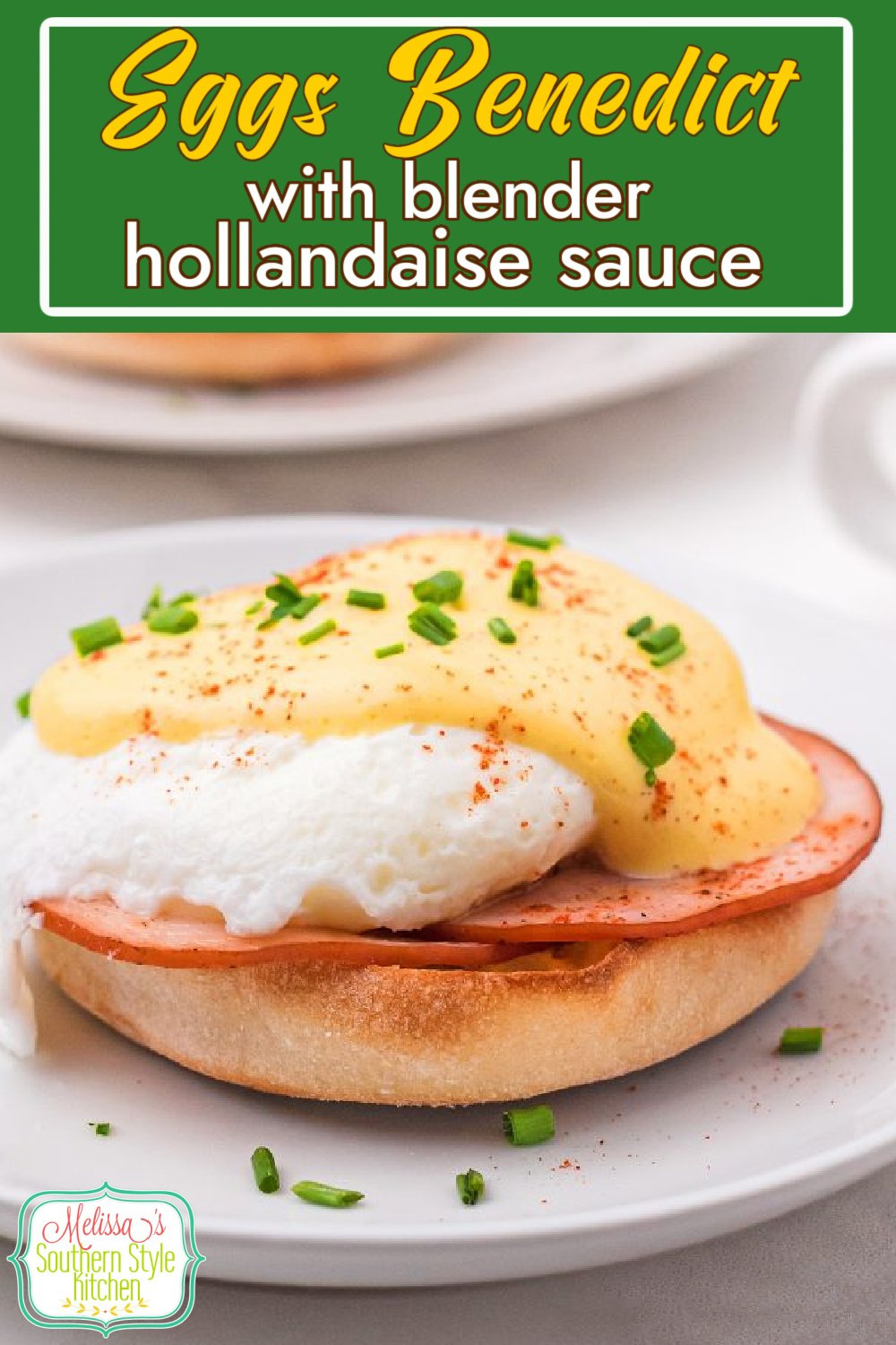 You'll turn any breakfast or brunch into something special with this Eggs Benedict with Blender Hollandaise Sauce #eggsbenedict #blenderhollandaisesauce #hollandaisesauce #holidaybrunchrecipes #poachedeggs #eggs #candadianbacon #southernrecipes #southernfood #holidayrecipes via @melissasssk