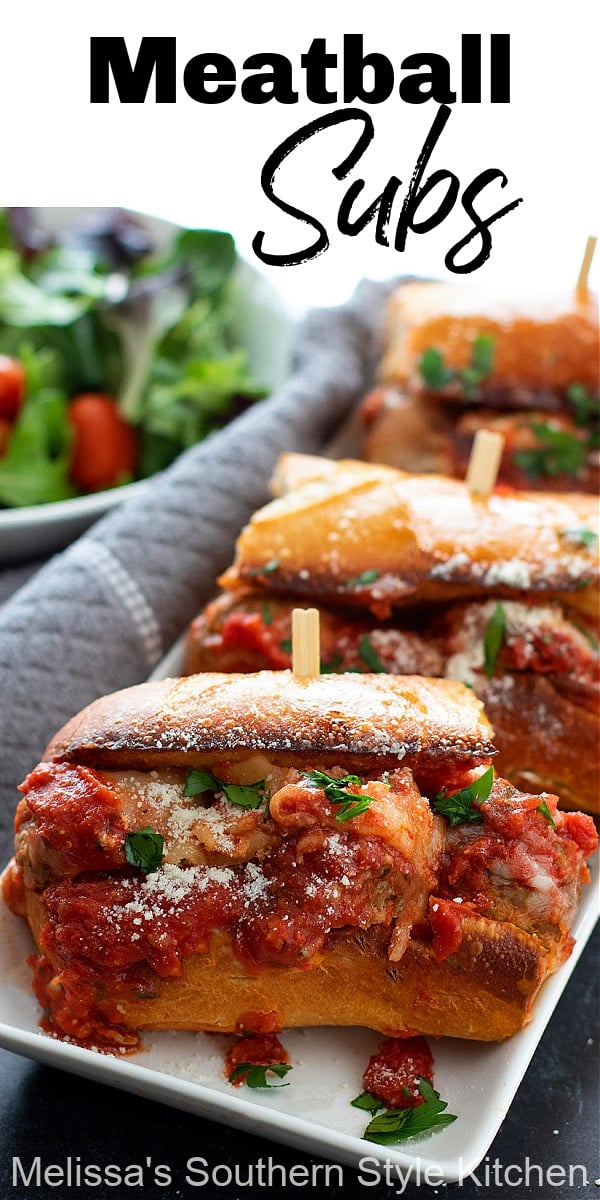 These Meatball Subs are ideal for casual meals and game day snacking #meatballsubs #meatballs #Italiansubs #easygroundbeefrecipes #dinner #snackrecipes #subs #frenchbread #southernrecipes