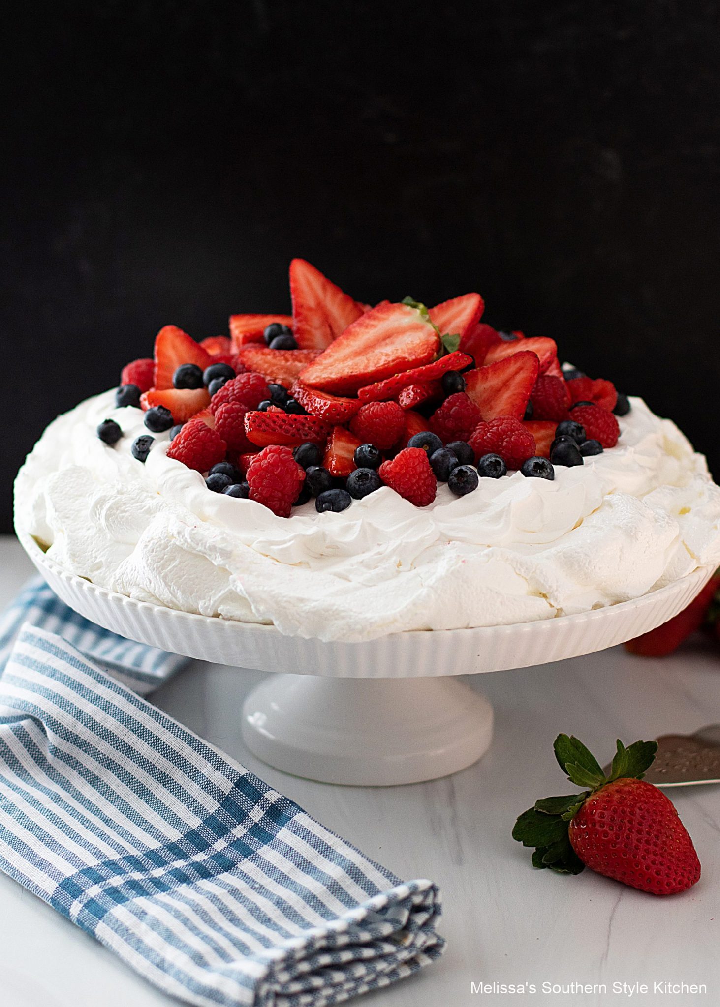 Mixed Berry Pavlova with whipped cream 