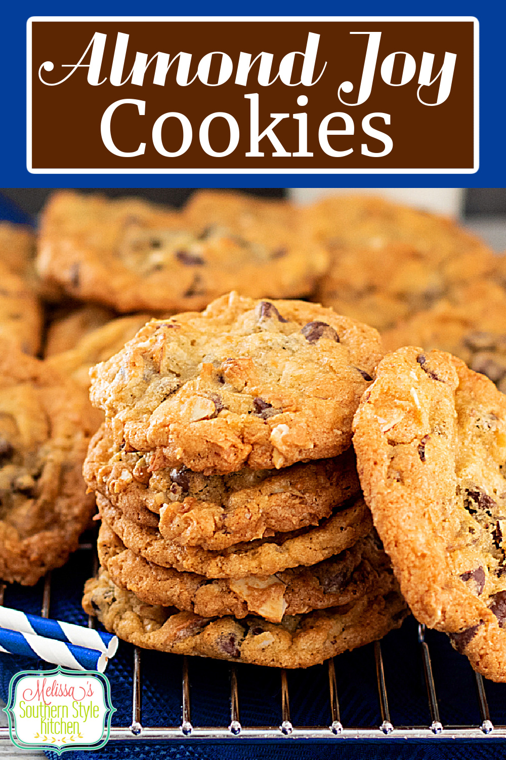 The flavors in these buttery made from scratch cookies were inspired by Almond Joy candy bars #almondjoycookies #cookies #cookierecipes #holidaybaking #christmascookies #southernrecipes #chocolatechipcookies #bestcookierecipes