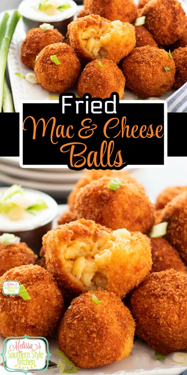 Fried Mac and Cheese Balls are a restaurant favorite you can make even better at home #friedmacandcheeseballs #macandcheesee #macaroniandcheese #pasta #appetizers #macandcheesebites #gamedayfood #southernmacaroniandcheese #southernfood #southernrecipes via @melissasssk