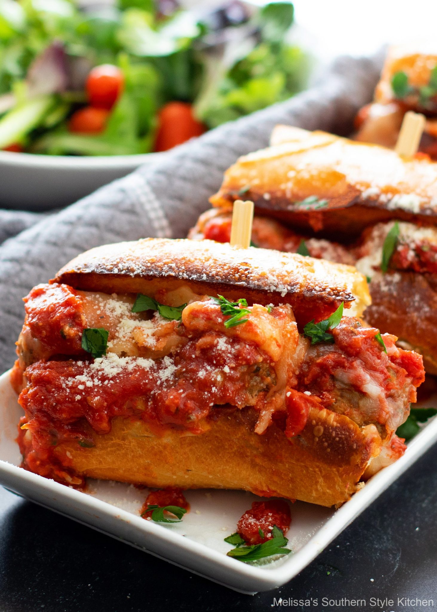 Meatball Subs with a salad 