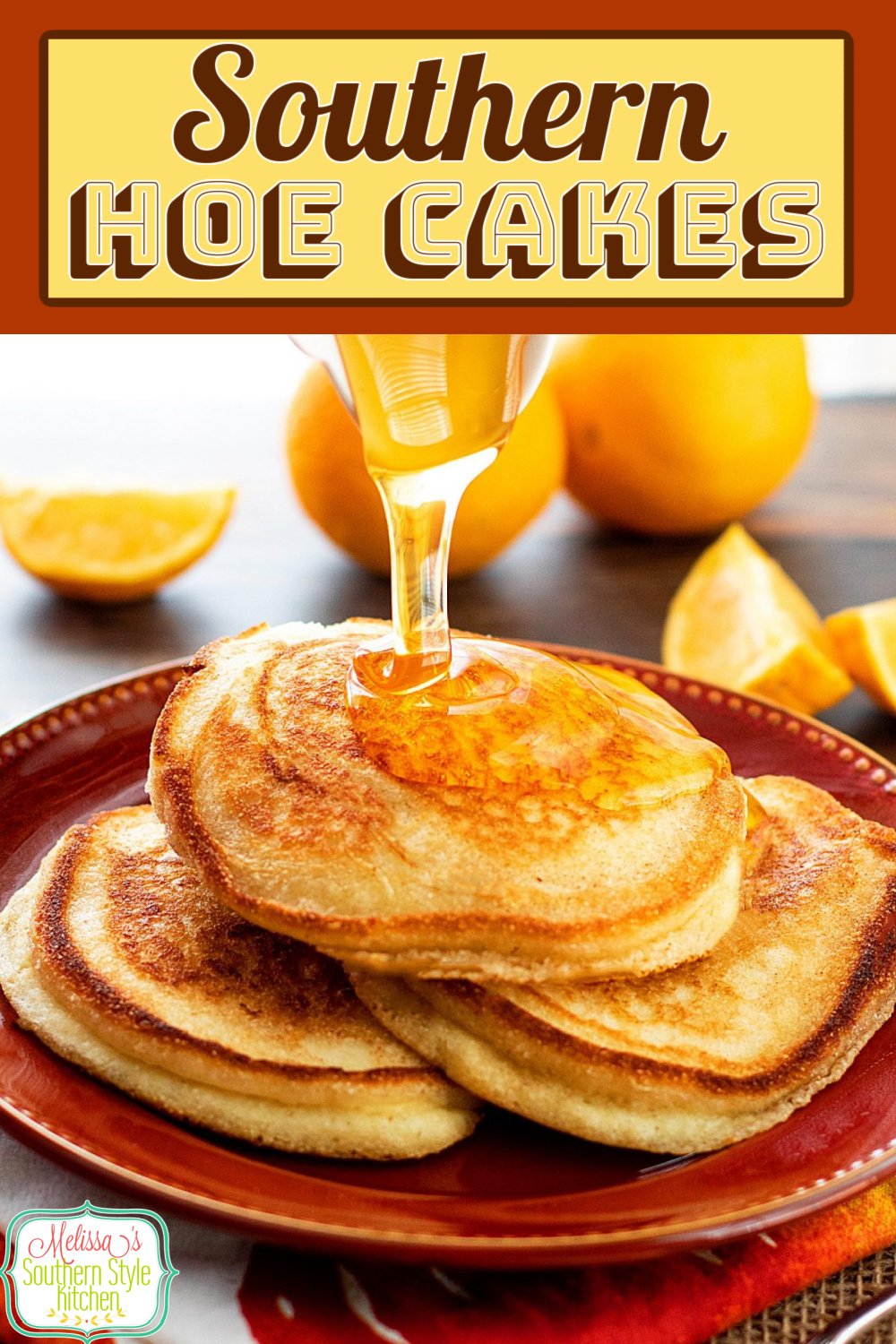 Serve these Southern Hoe Cake for breakfast or brunch with a drizzle of honey or maple syrup #southernhoecakes #hoecakes #johnnycakes #pancakes #hoecakesrecipes #breakfast #brunch #Southernfood #southernrecipes #holidaybrunch #cornbread via @melissasssk