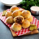 Cheeseburger Bites with cheddar cheese