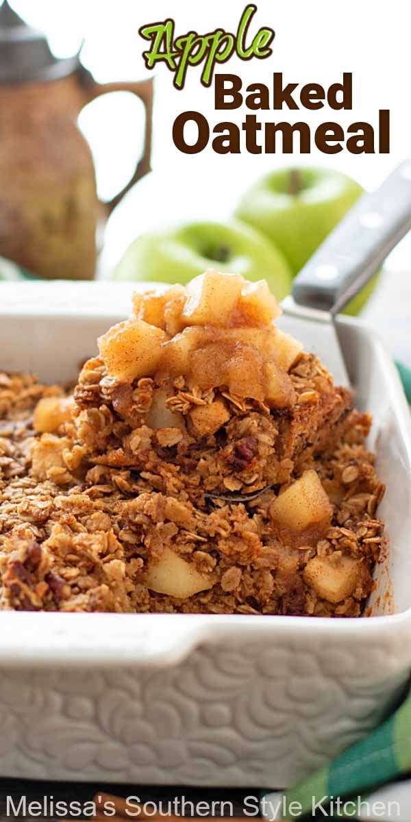 This scrumptious Apple Baked Oatmeal Recipe is filled with a flavorful homemade apple pie filling, to elevate this breakfast classic #applebakedoatmeal #bakedoatmeal #applepie #applepiefilling #applerecipes #breakfast #brunch #southernrecipes via @melissasssk
