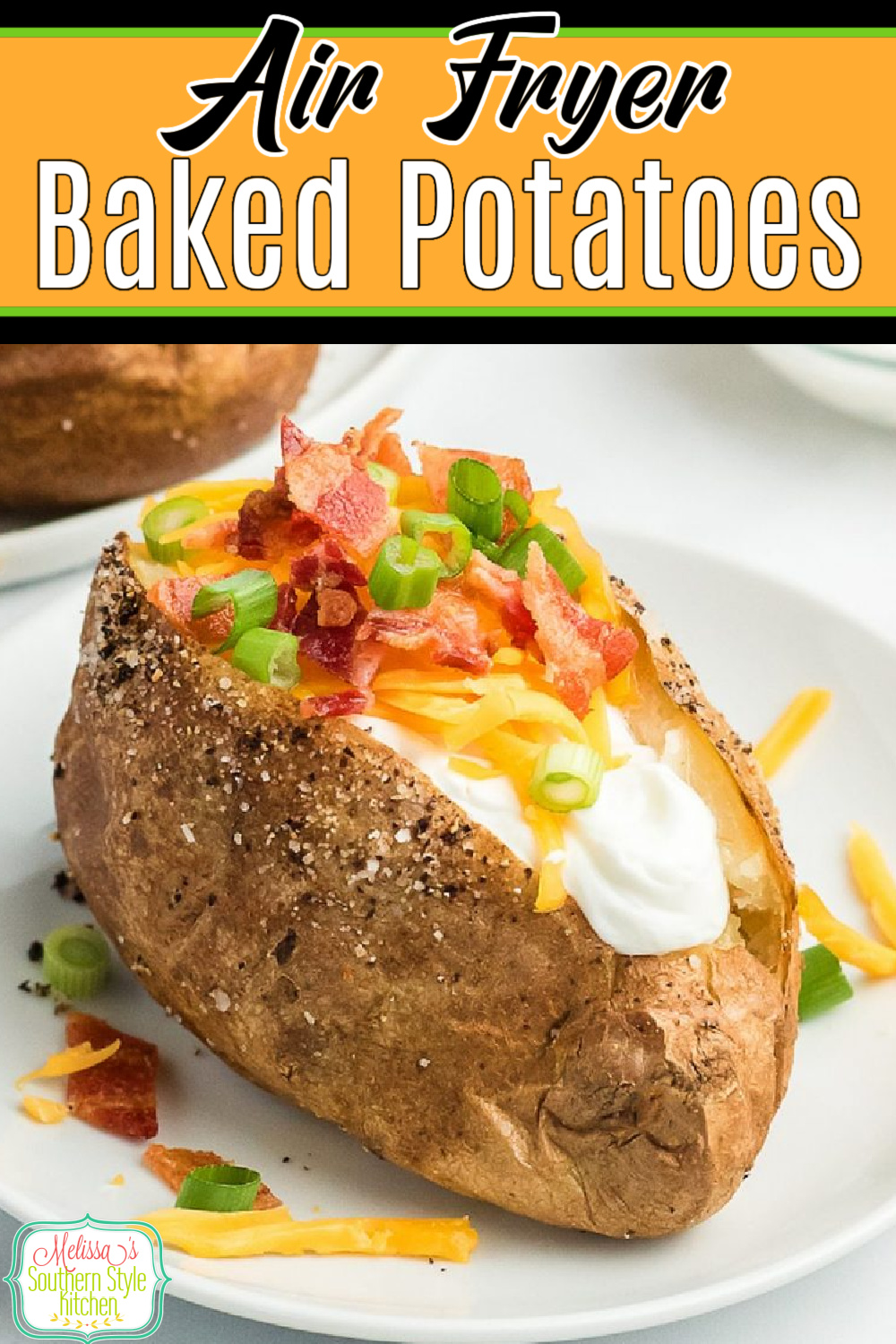 These Air Fryer Baked Potatoes are creamy and fluffy on the inside with a crisp seasoned skin, making them the ideal side dish for any entree #airfryerbakedpotatoes #airfryerrecipes #airfryerpotatoes #bakedpotatoes #loadedbakedpotatoes #sidedishrecipes #southernrecipes #potatoes via @melissasssk