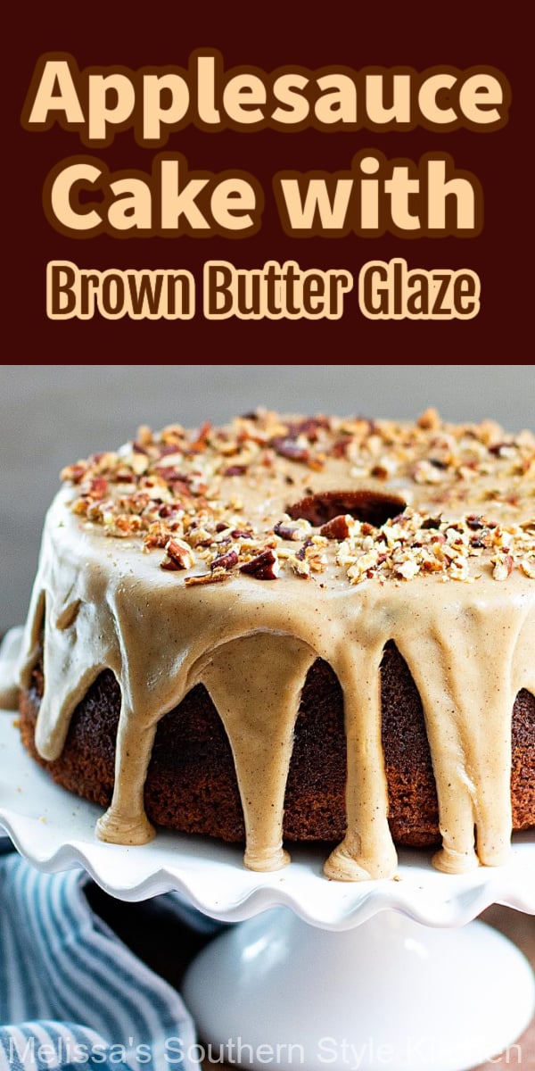 This Applesauce Cake with Brown Butter Glaze can take you from breakfast to dessert #applesaucecake #brownbutterglaze #oldfshionedapplesaucecake #applesauce #cakes #cakerecipes #southernrecipes #desserts #dessertfoodrecipes via @melissasssk