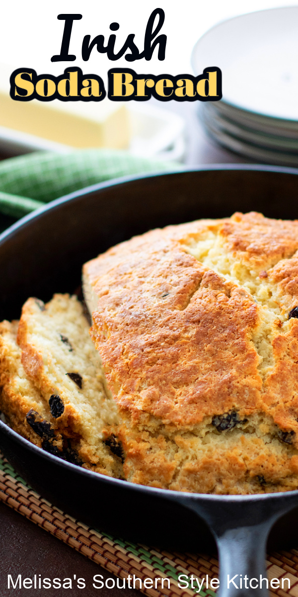 Enjoy a loaf of freshly baked Irish Soda Bread with soup, stew or corned beef and cabbage for St Patrick's Day #sodabread #irishsodabread #breadrecipes #easysodabreadrecipe #stpatricksday #southernrecipes #bread