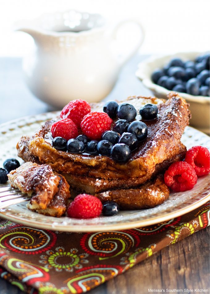 Sheet Pan French Toast with fresh fruit on a plate