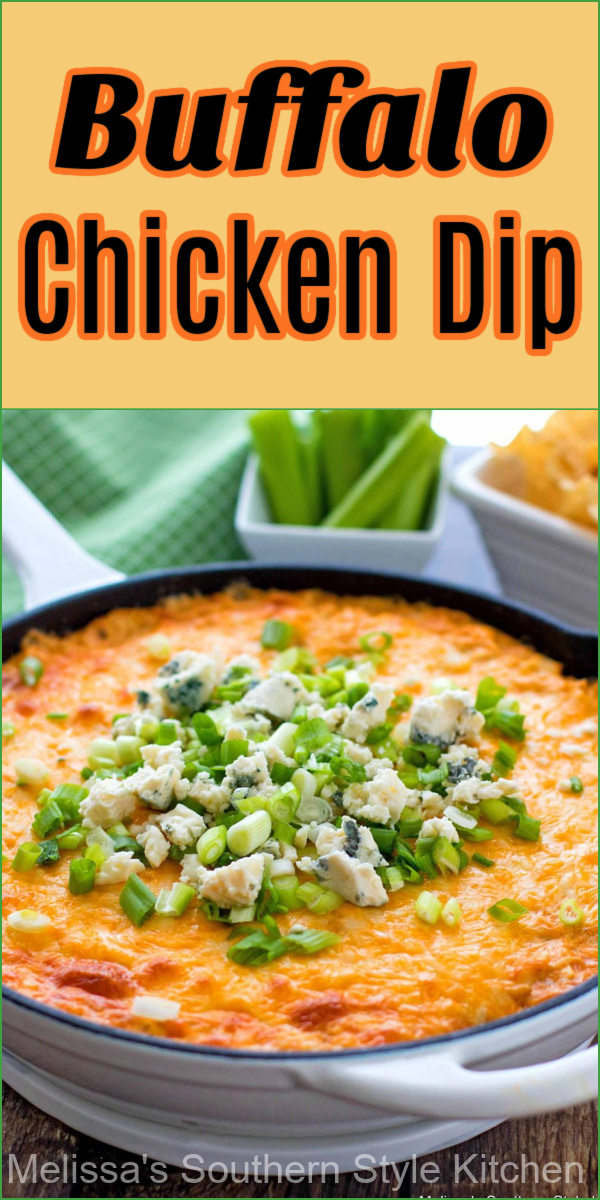 This Buffalo Chicken Dip is warm, gooey and ready for dipping with celery sticks, fritos, tortilla chips, crackers or garlic bread #buffalochickendip #buffalowingsrecipe #easydiprecipes #snacks #wings #easychickenrecipes #easychickenbreastrecipes #southern recipes
