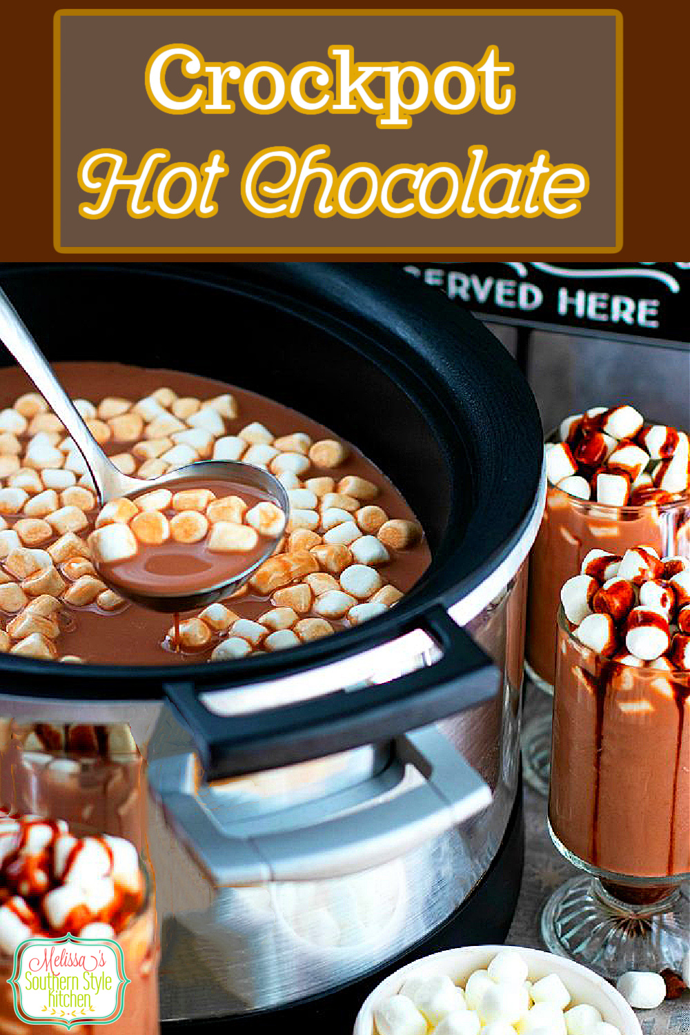 Enjoy a steamy cup of this Crockpot Hot Chocolate for a chilly day sweetfix #hotchocolate #crockpothotchocolate #slowcookerhotchocolate #hotcocoarecipes #chocolaterecipes #drinks #southernecipes
