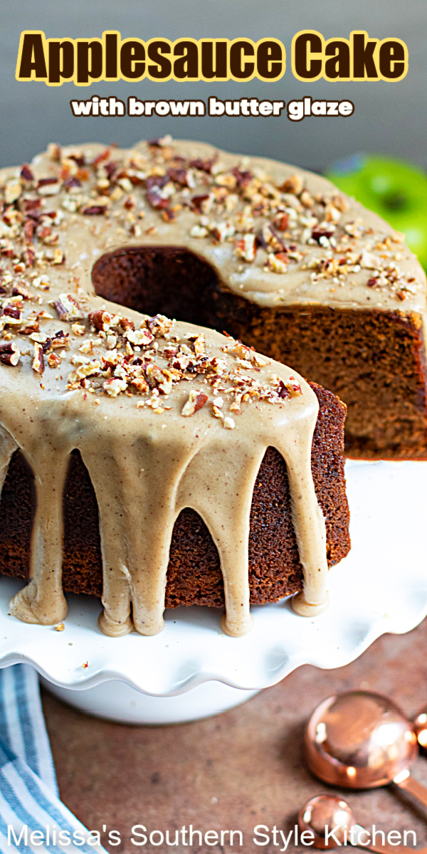 This Applesauce Cake with Brown Butter Glaze can take you from breakfast to dessert #applesaucecake #brownbutterglaze #oldfshionedapplesaucecake #applesauce #cakes #cakerecipes #southernrecipes #desserts #dessertfoodrecipes