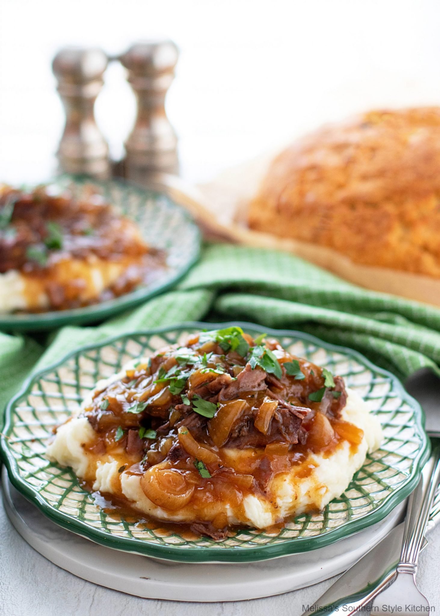 French Onion Pot Roast with mashed potatoes 