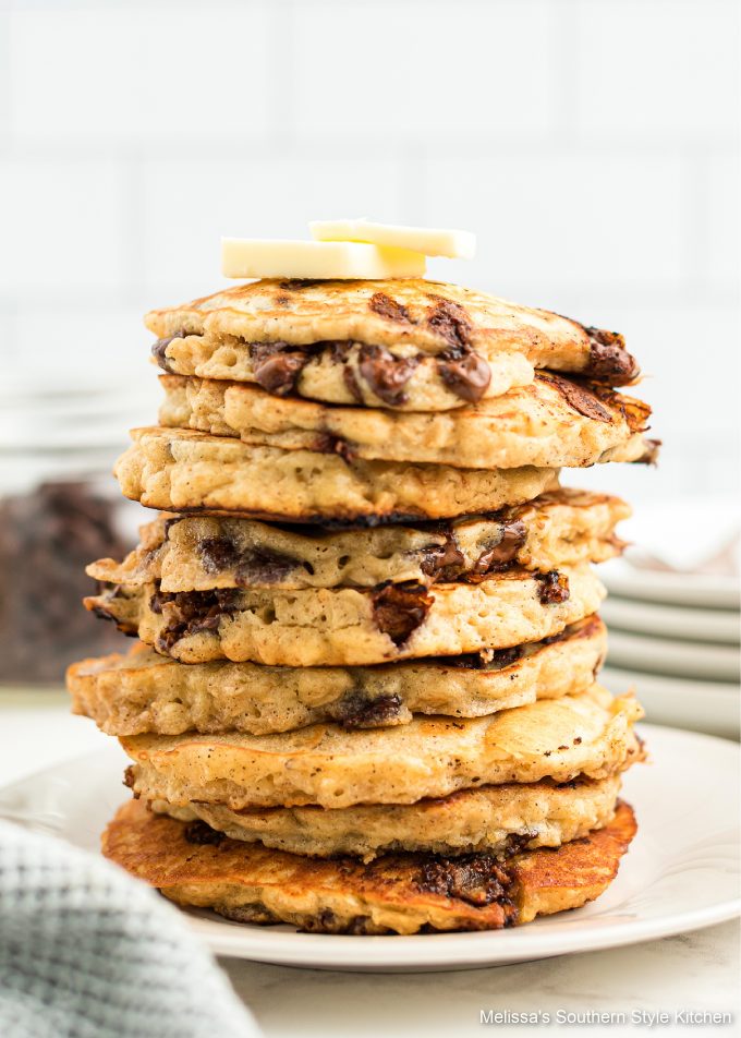 stacked Oatmeal Chocolate Chip Pancakes